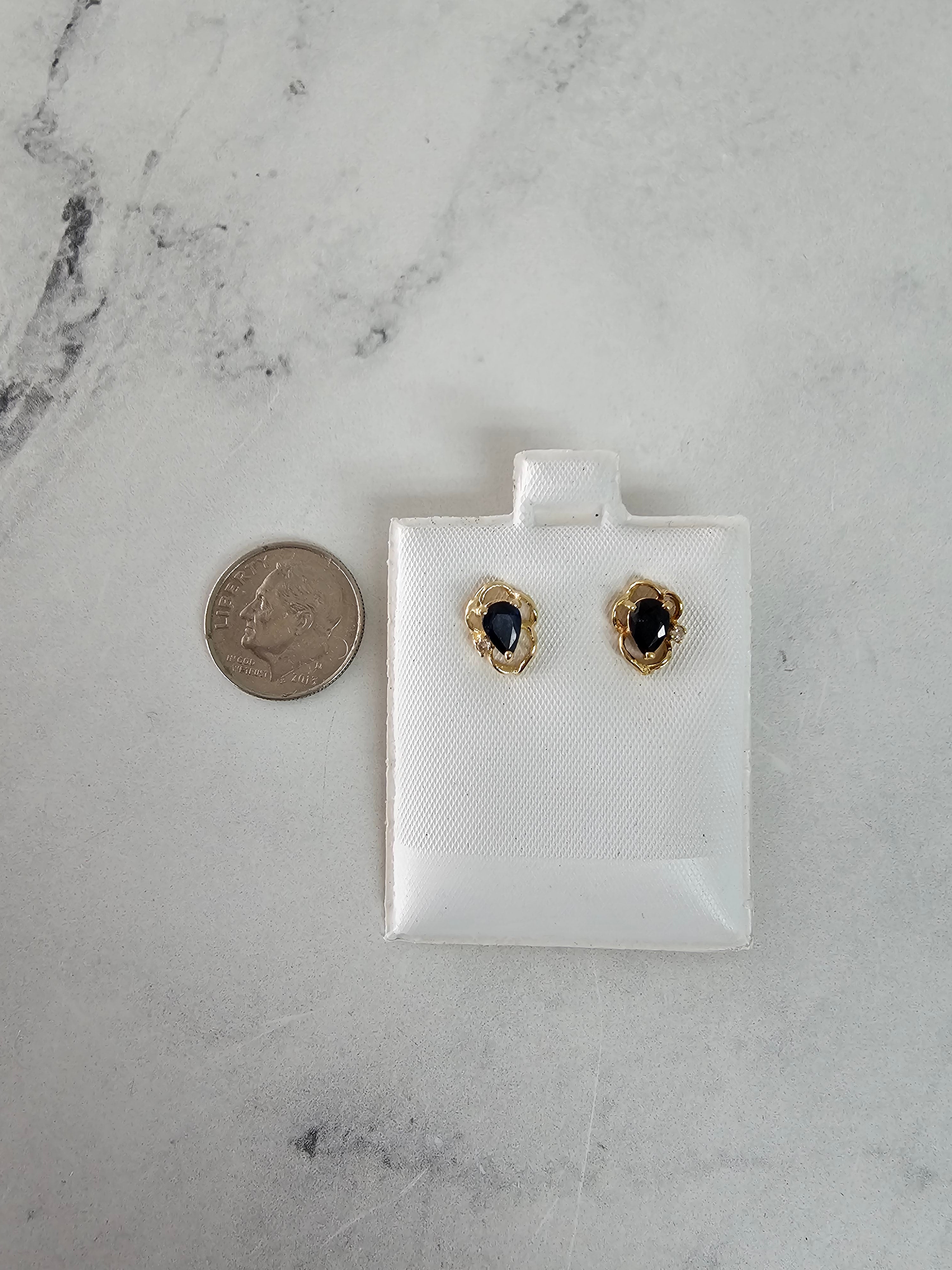 Teardrop Sapphire Studs with Diamond Accent