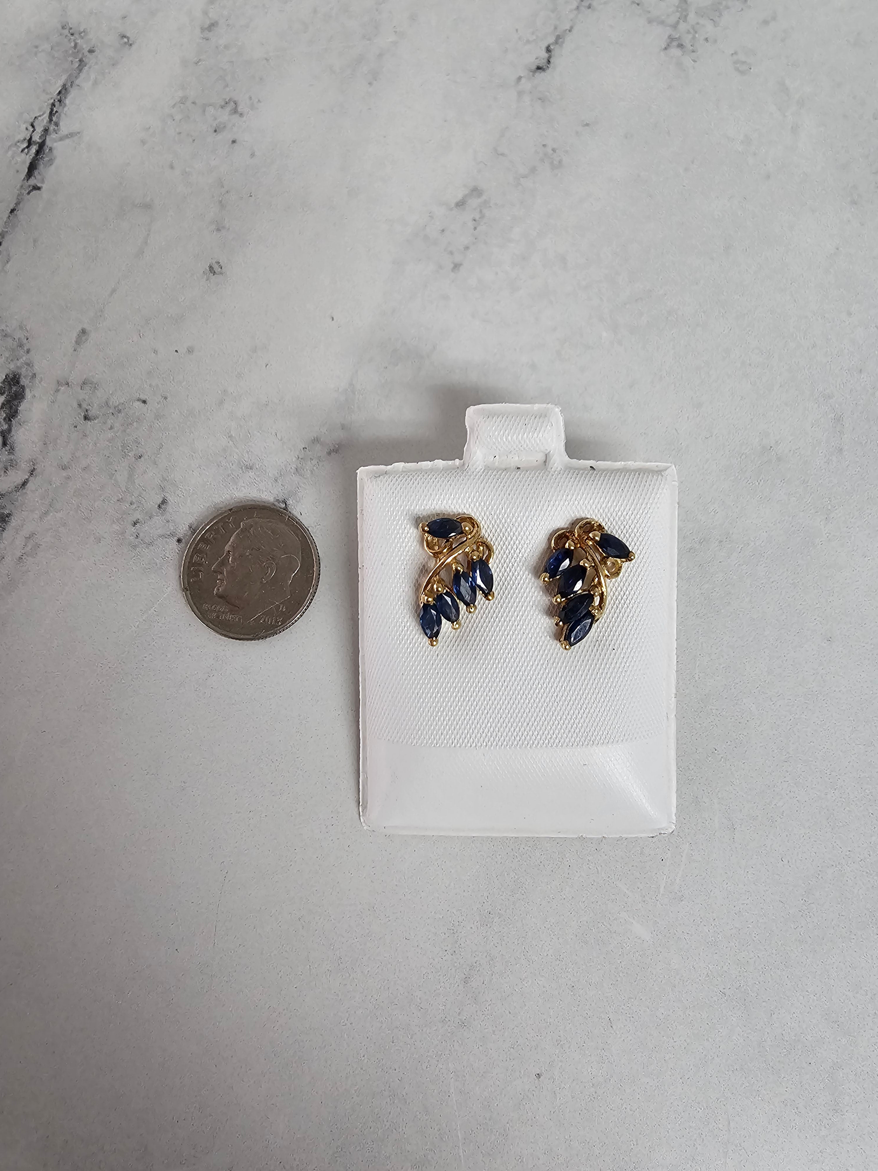 Sapphire Marquise Earrings with Gold Accents