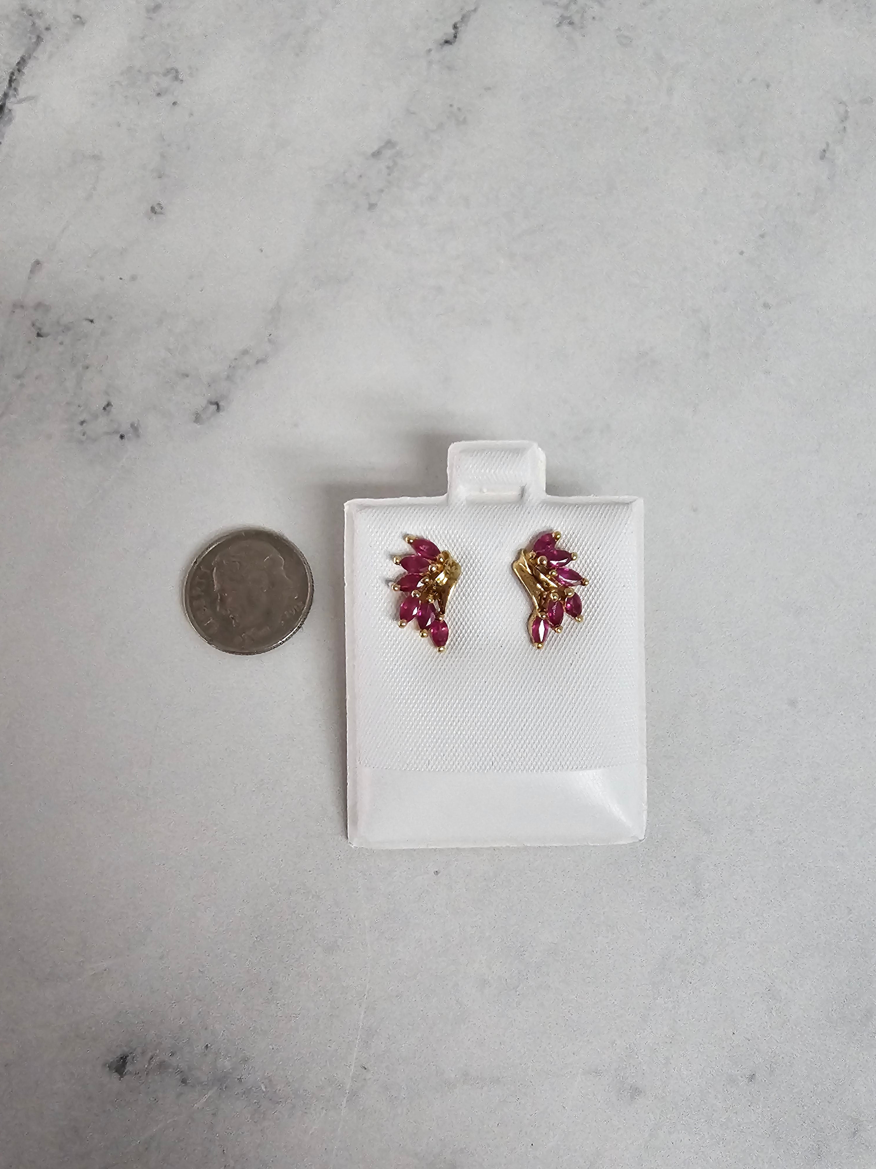 Ruby Marquise Cluster Earrings 14k Yellow Gold