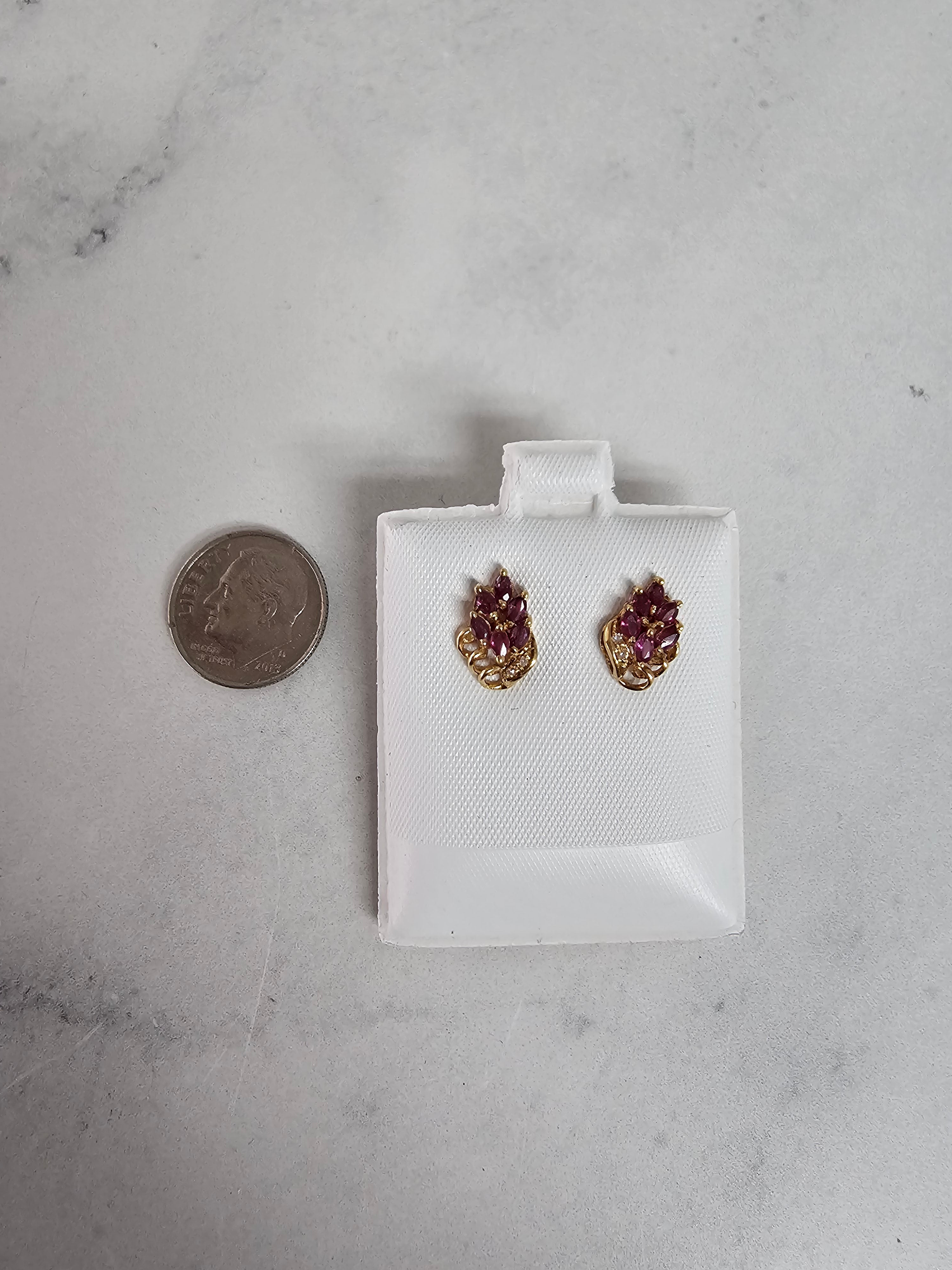 Marquise Ruby Cluster Earrings with Diamond Accent