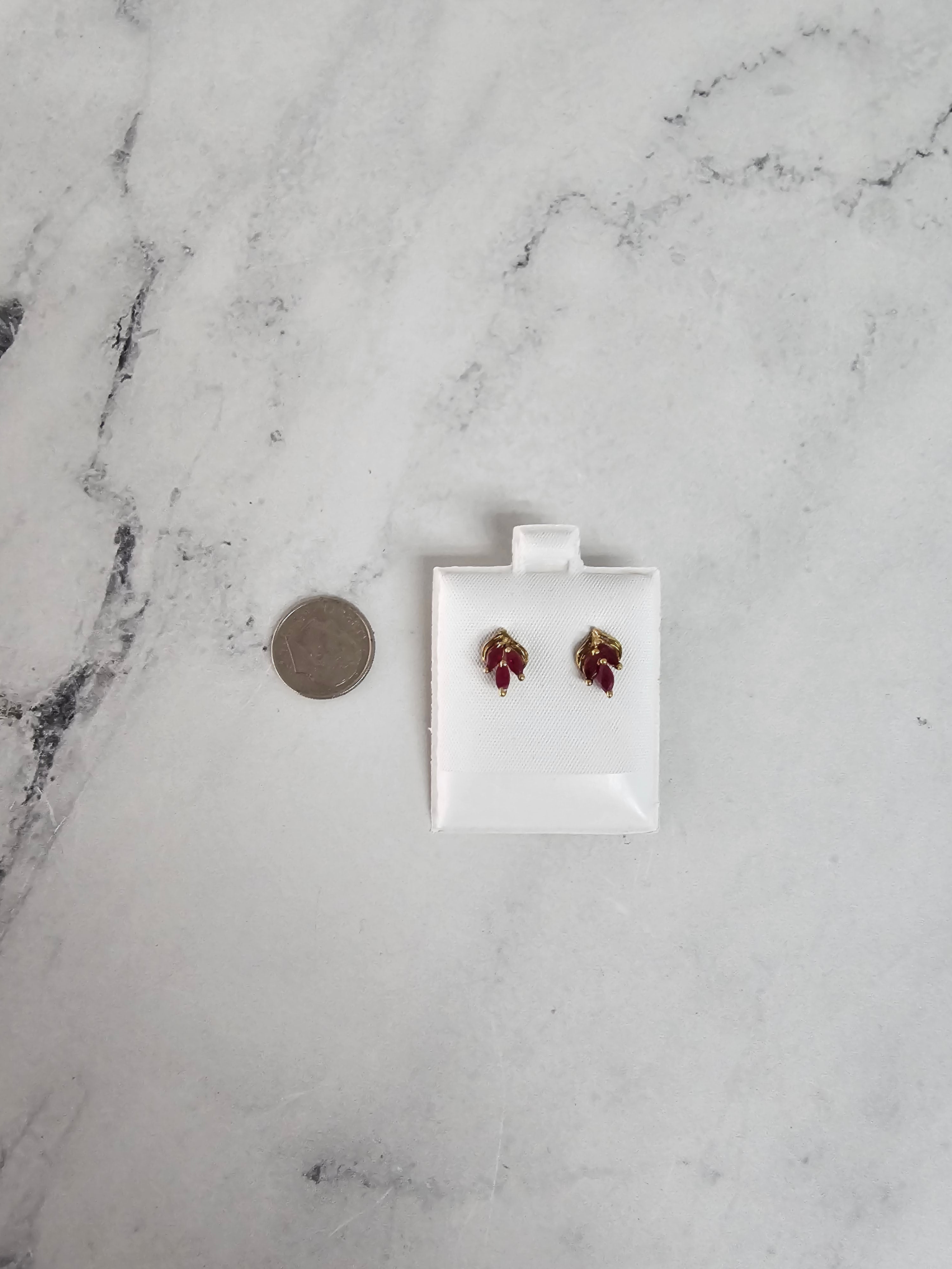 Marquise Ruby Leaf Style Studs 14kYellow Gold