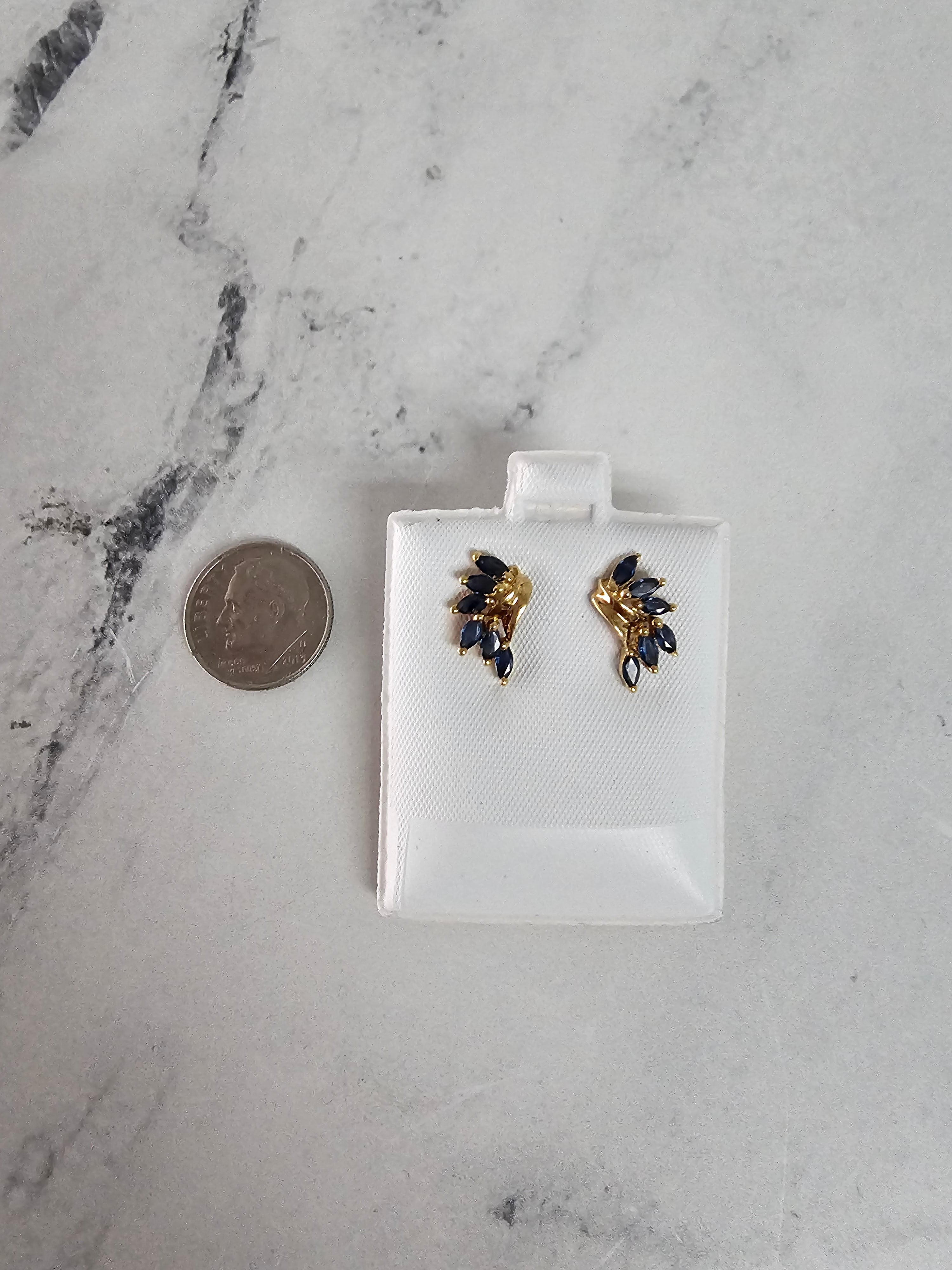 Sapphire Marquise Cluster Earrings 14k Yellow Gold