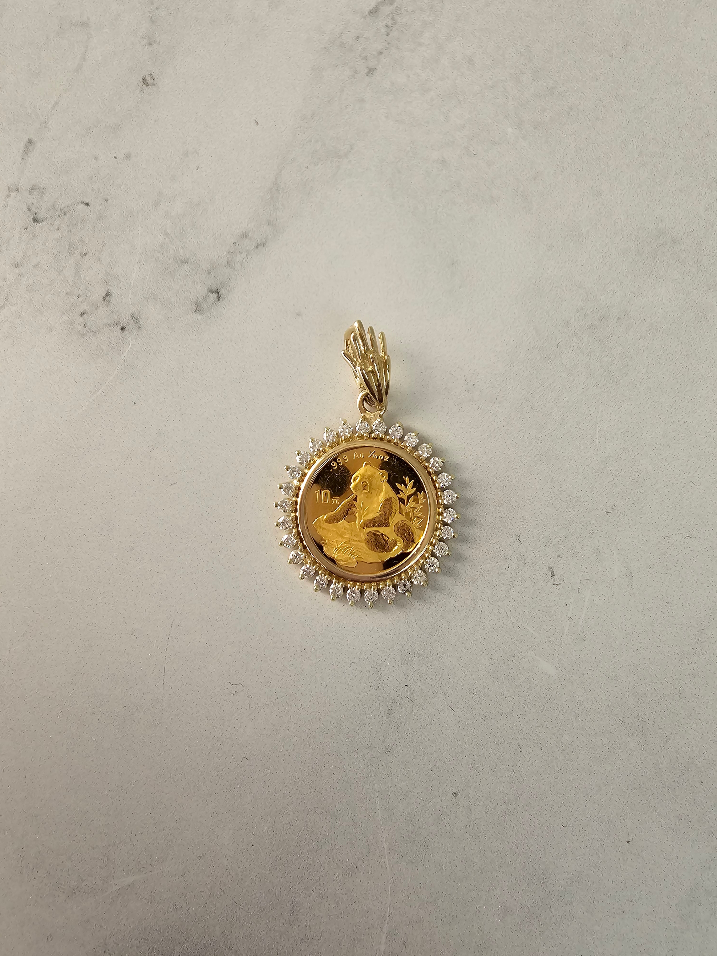 1/10OZ Chinese Panda Gold Coin Diamond Halo Necklace