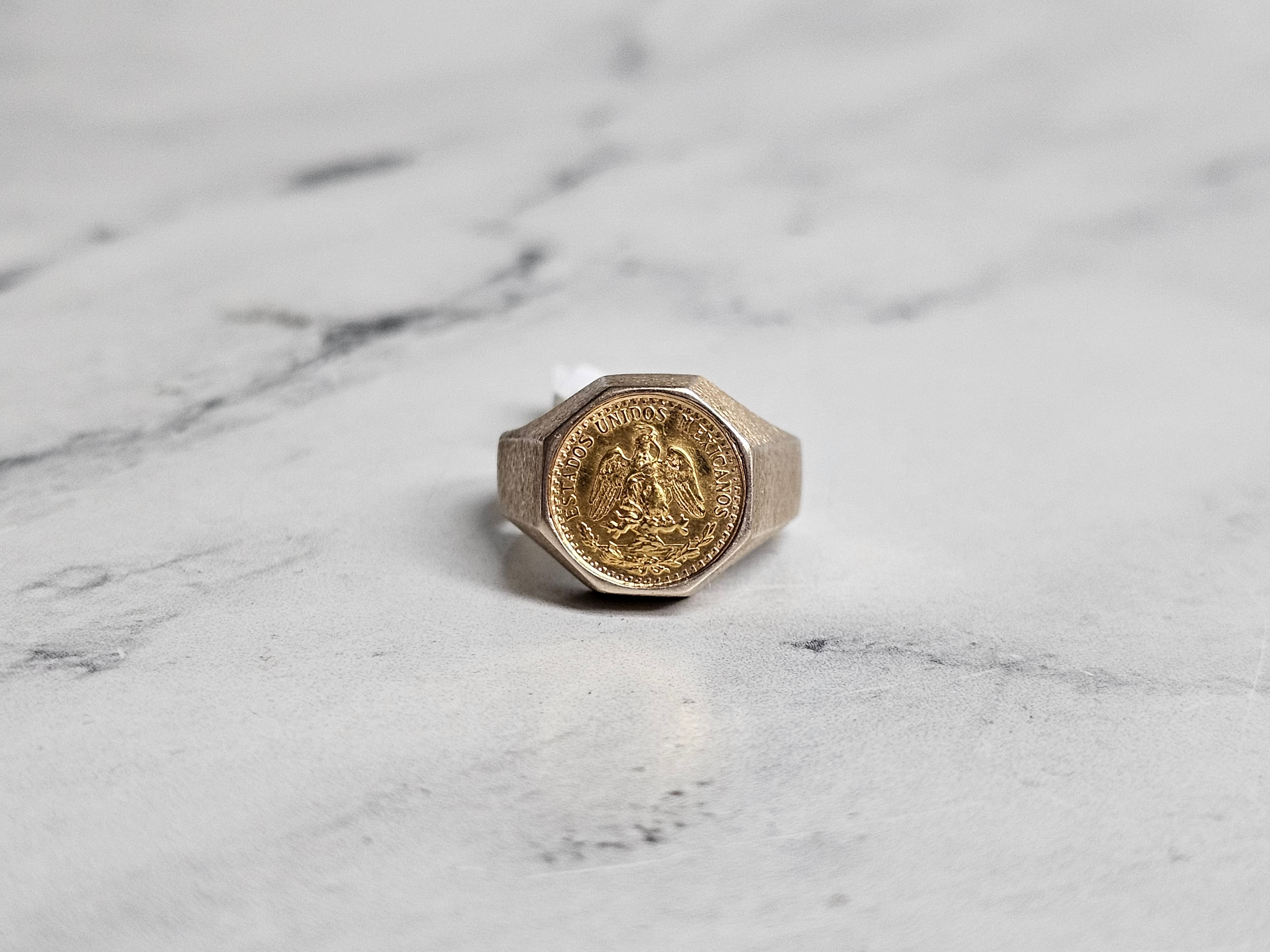 1945 Dos Pesos Brushed Satin Coin Ring