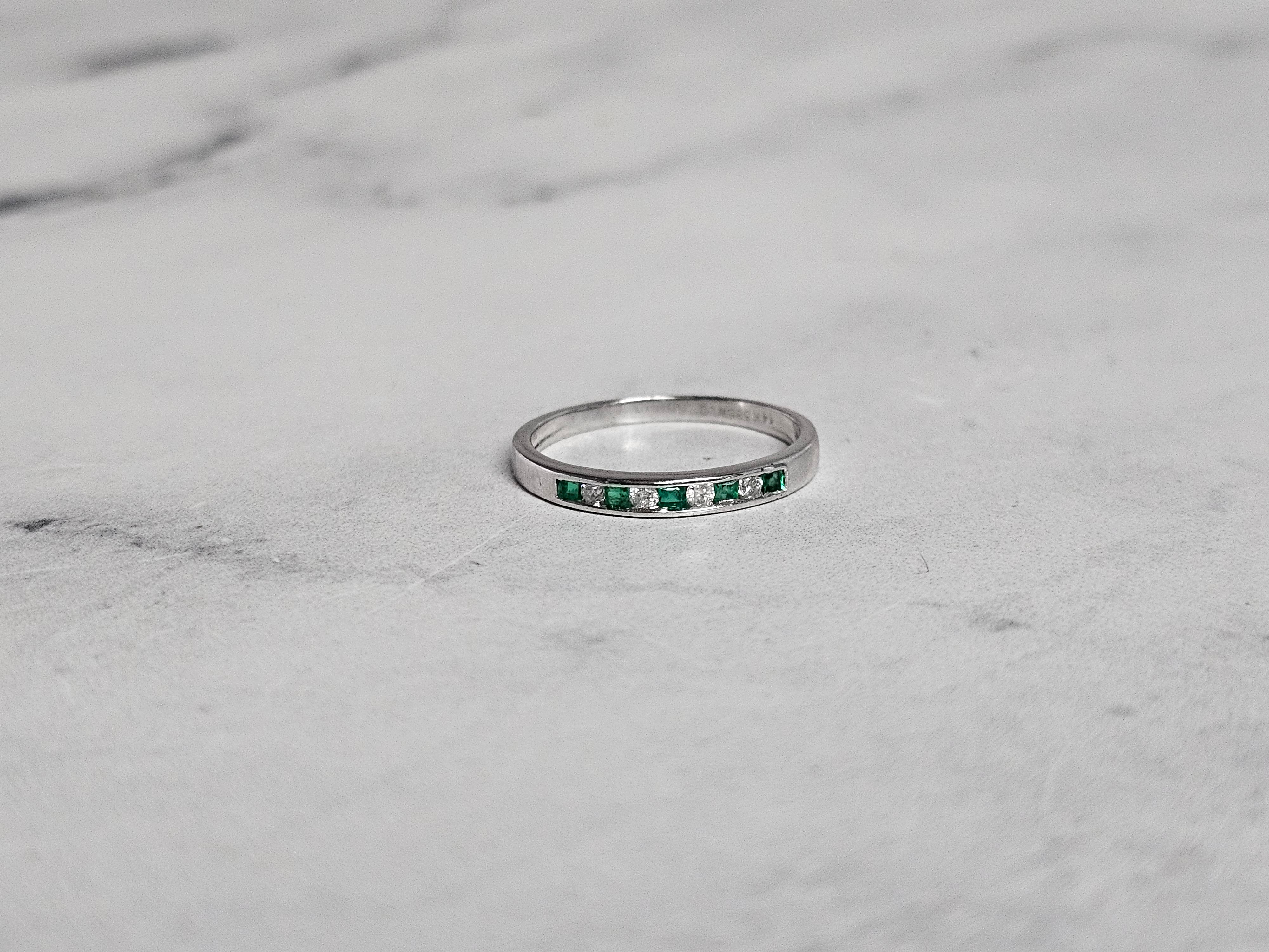 Emerald & Diamond Stackable Band 14k White Gold