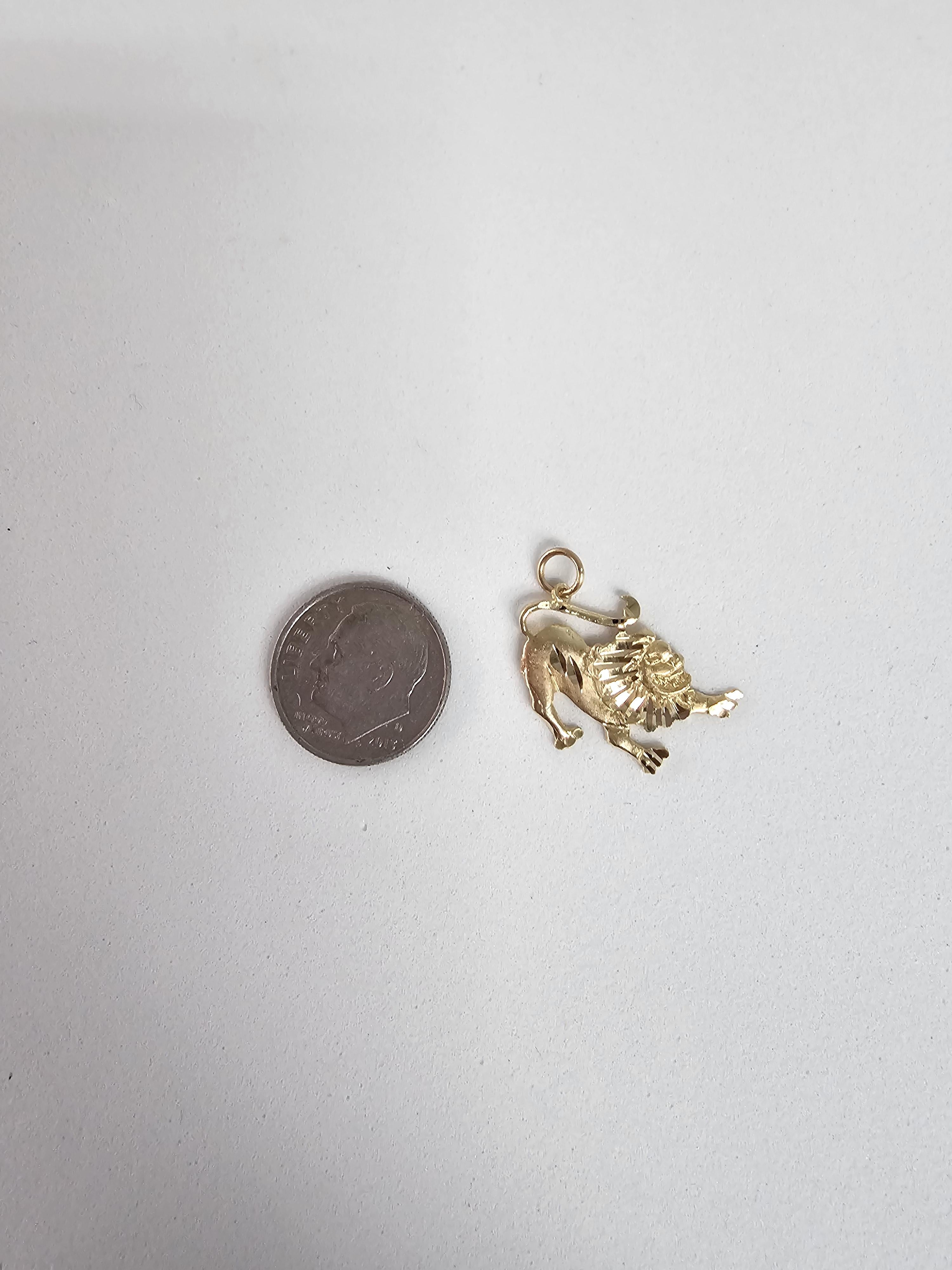 Lion Charm with Diamond Cuts 10k Yellow Gold