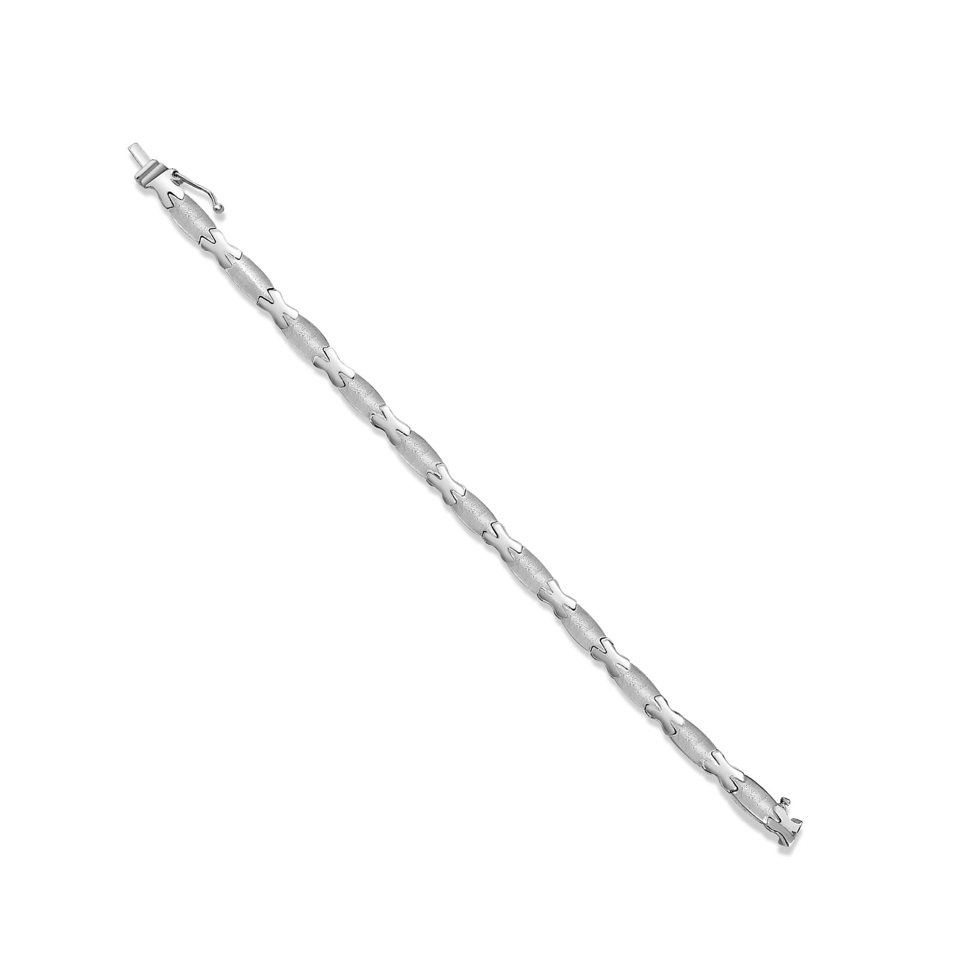 Brushed Satin & Polished X Link Bracelet 14k White Gold