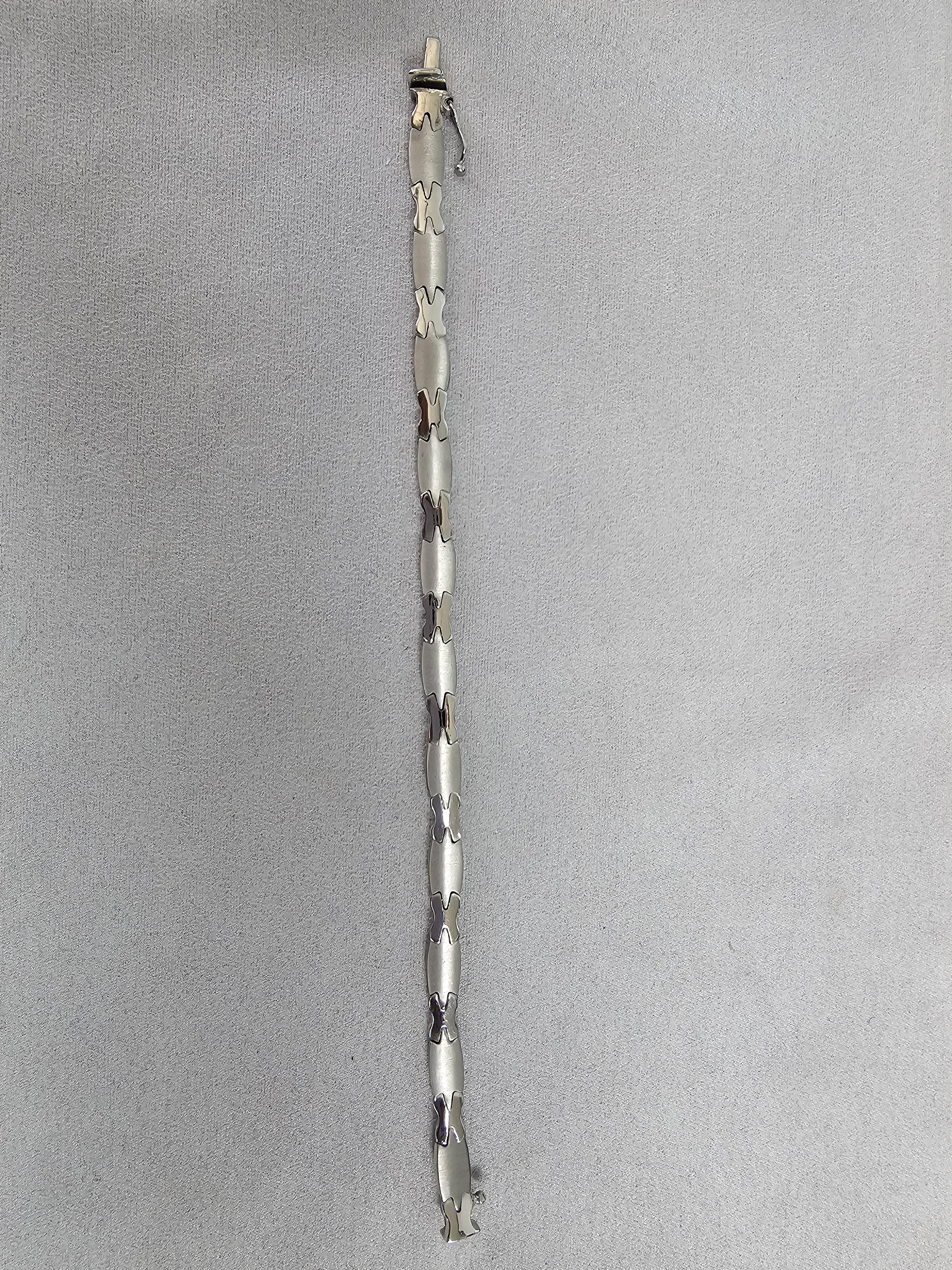 Brushed Satin & Polished X Link Bracelet 14k White Gold
