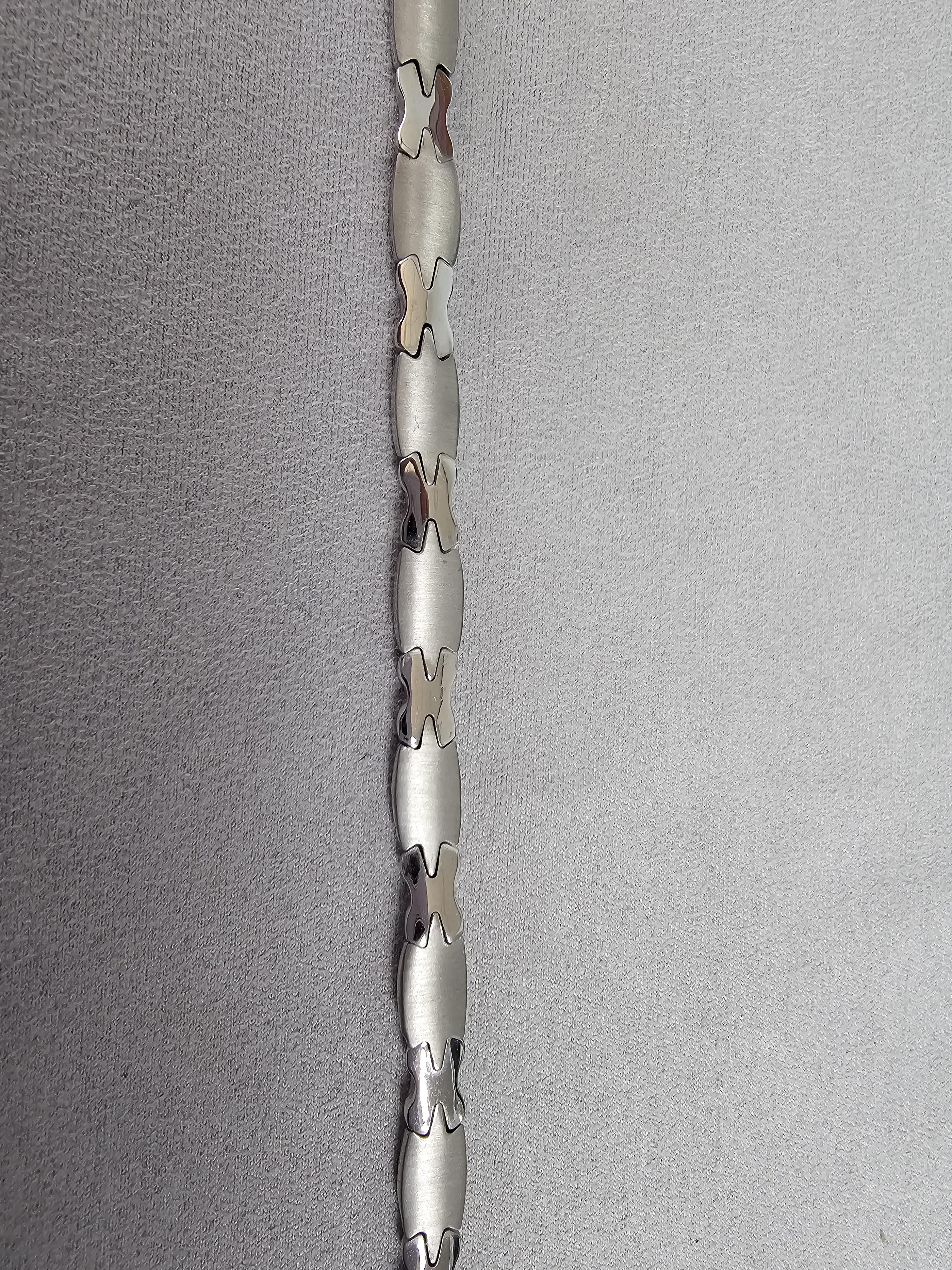 Brushed Satin & Polished X Link Bracelet 14k White Gold