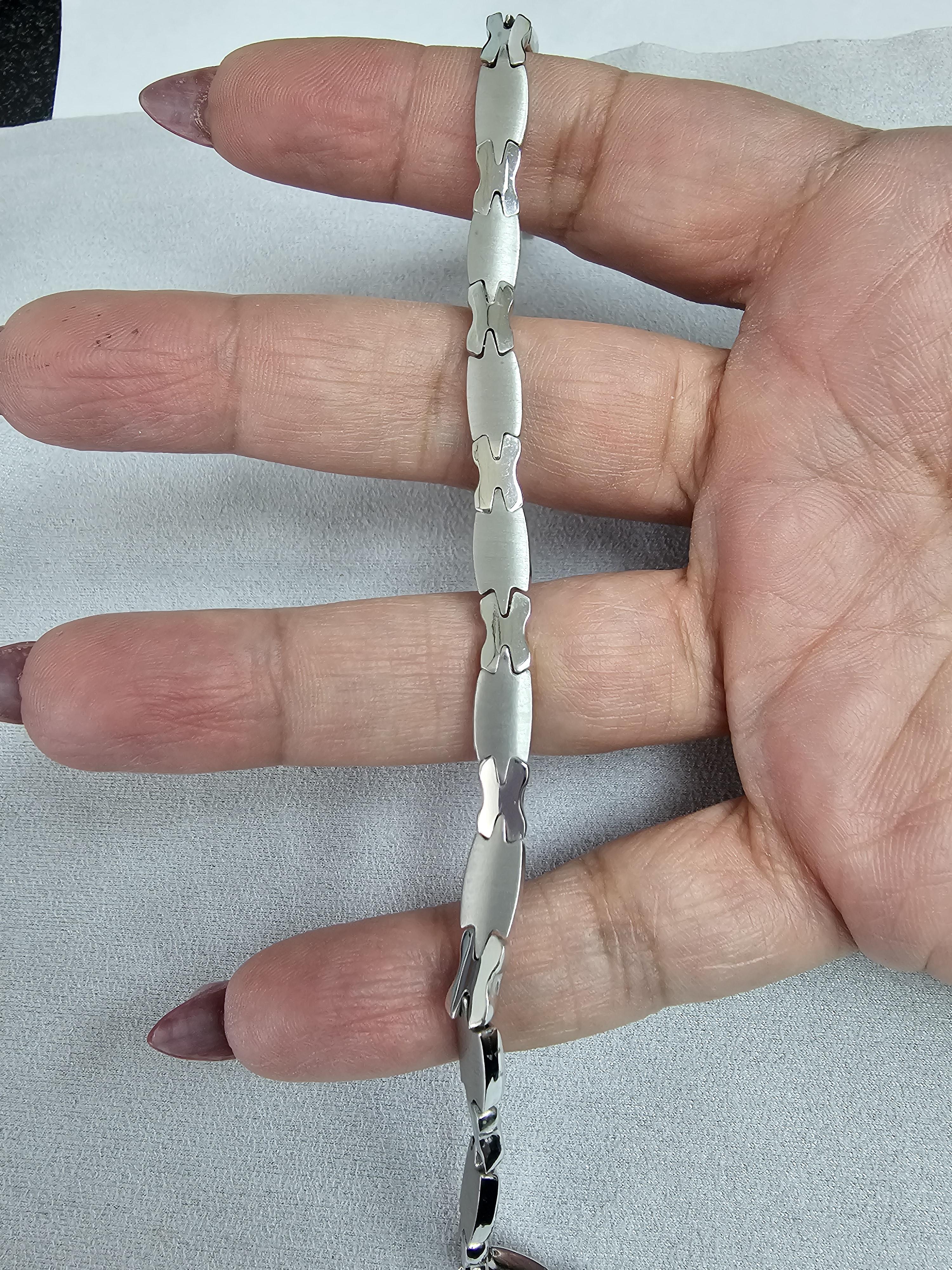 Brushed Satin & Polished X Link Bracelet 14k White Gold