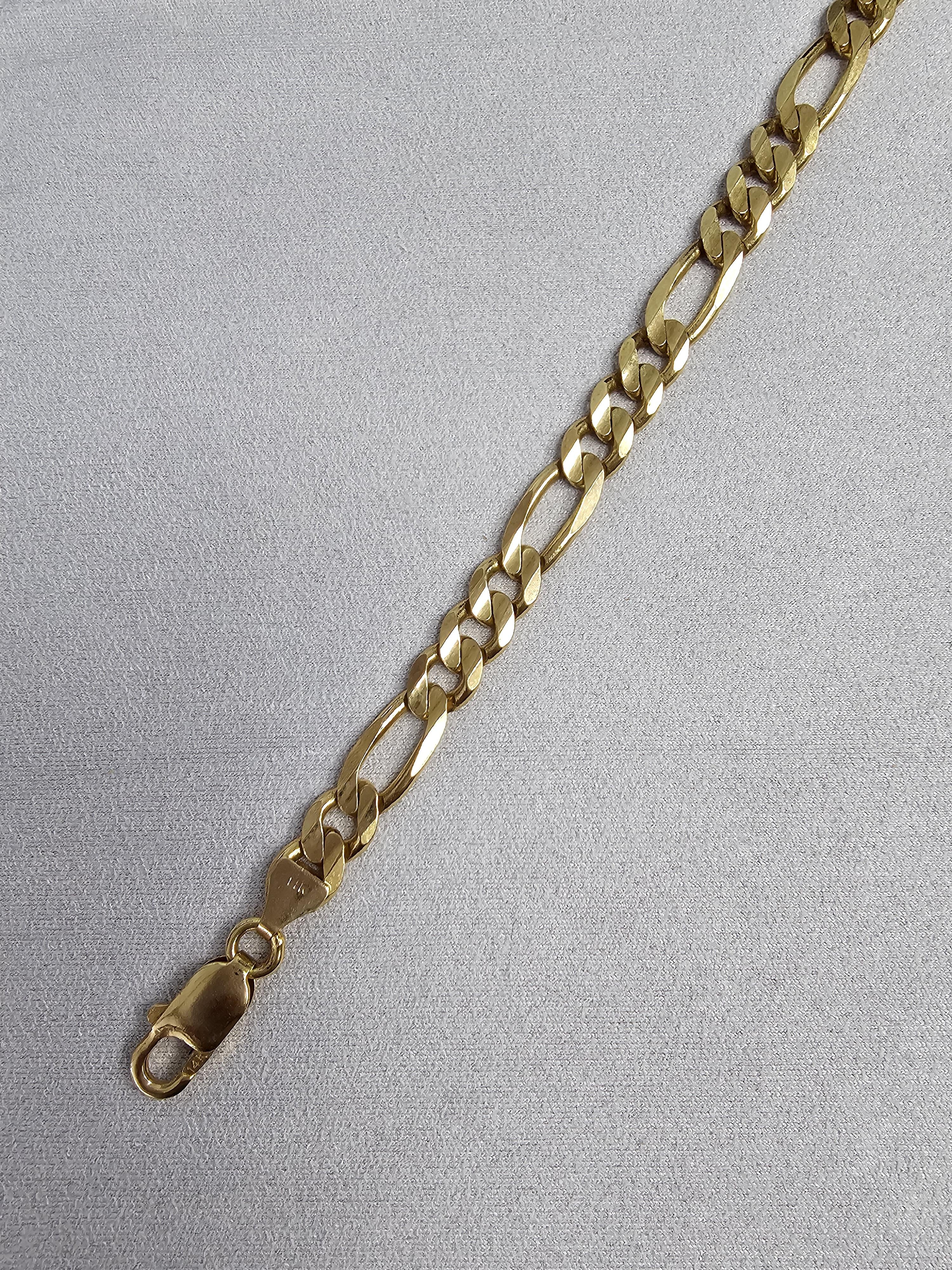 7MM Solid 14k Yellow Gold Figaro Bracelet