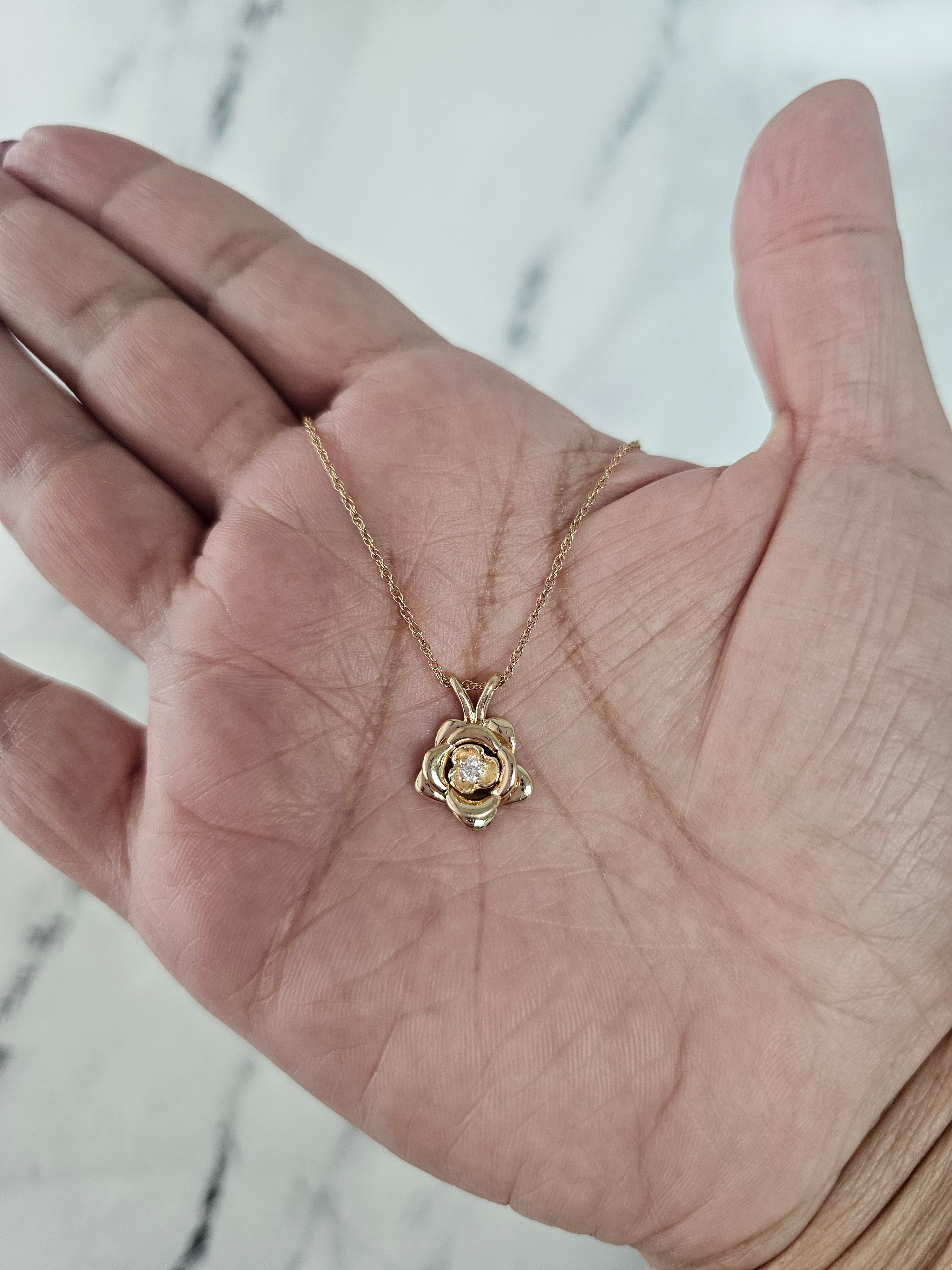 Rose Diamond Necklace 14k Yellow Gold