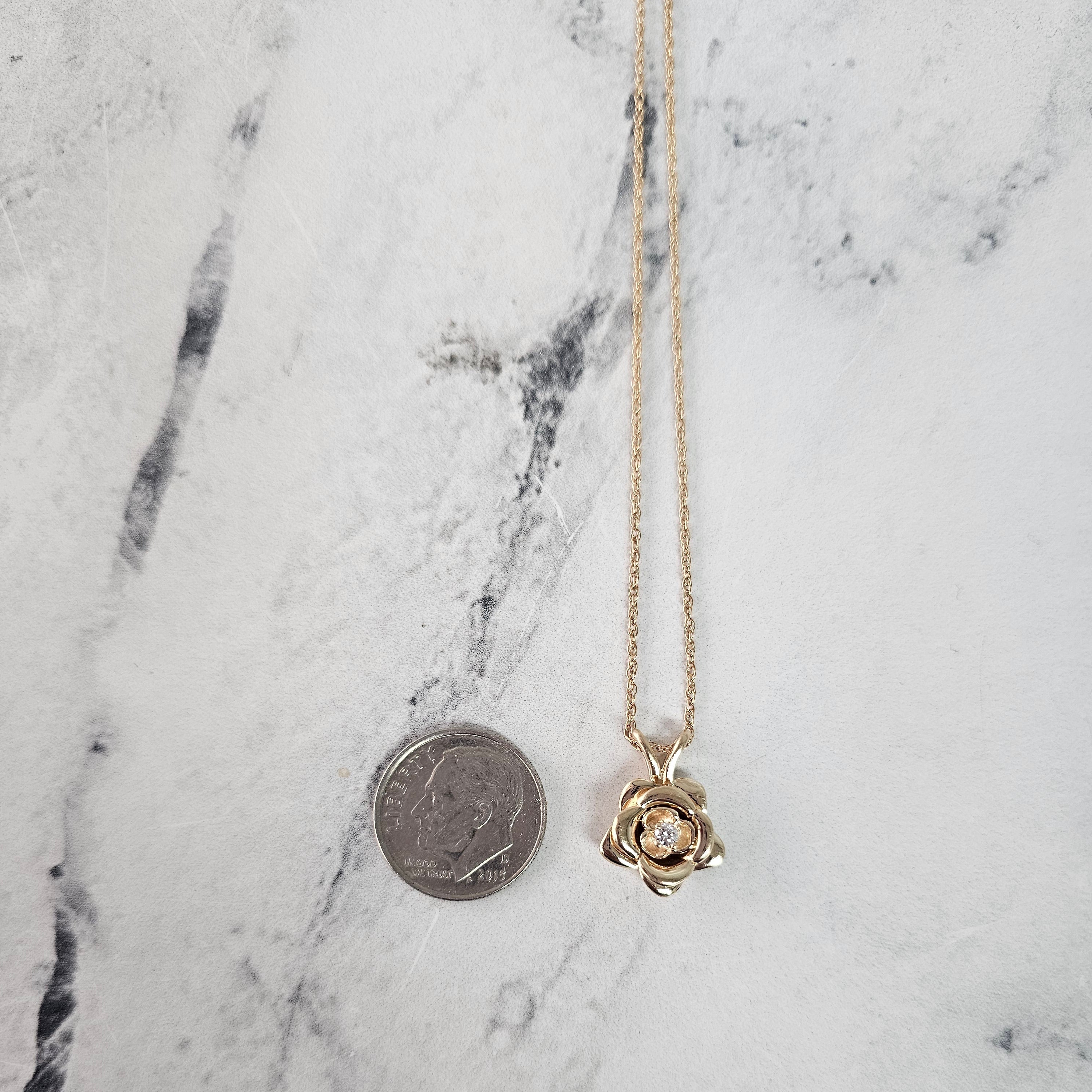 Rose Diamond Necklace 14k Yellow Gold