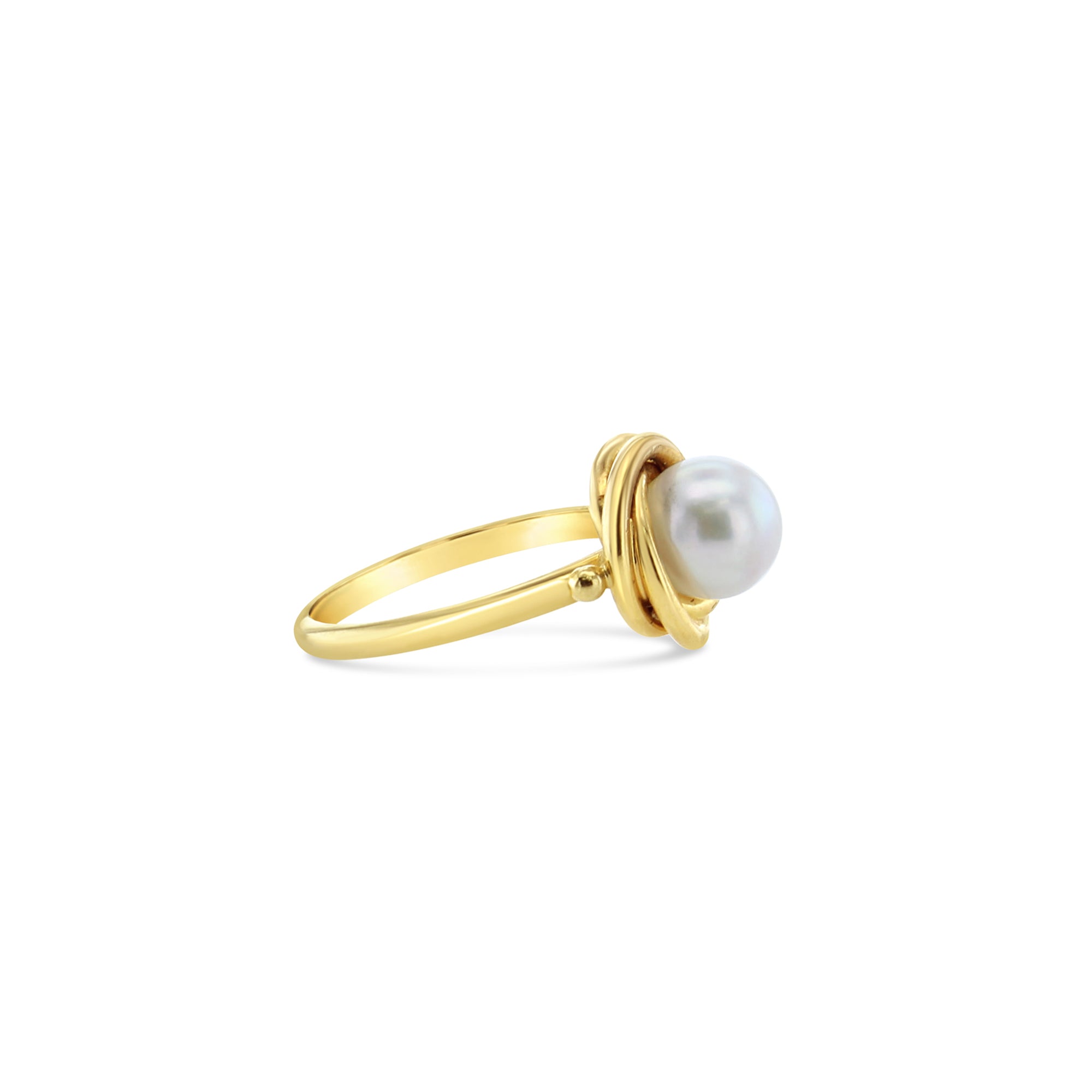 Solitaire Pearl Ring with Rope Design 14k Yellow Gold