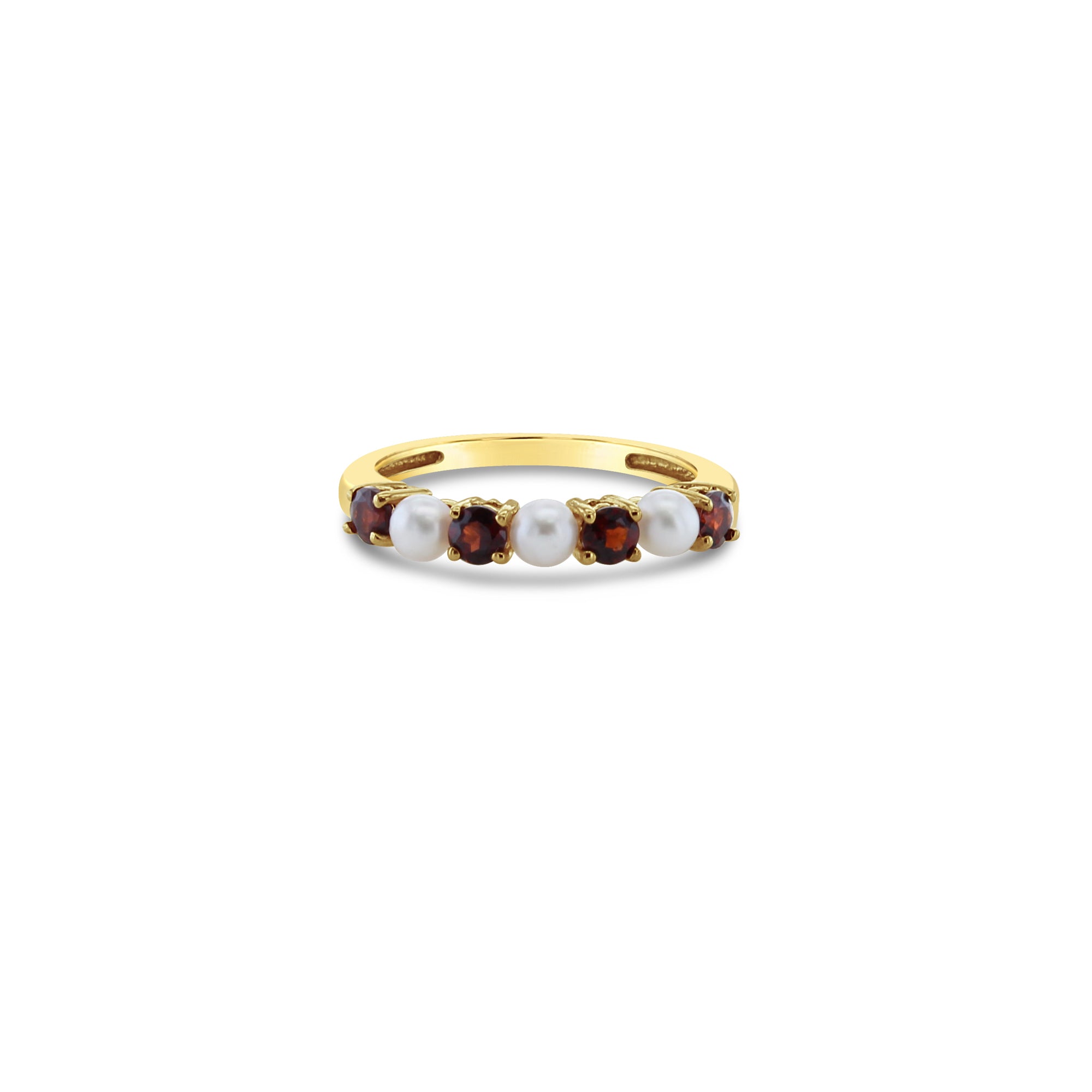 Garnet & Pearl Ring 14k Yellow Gold