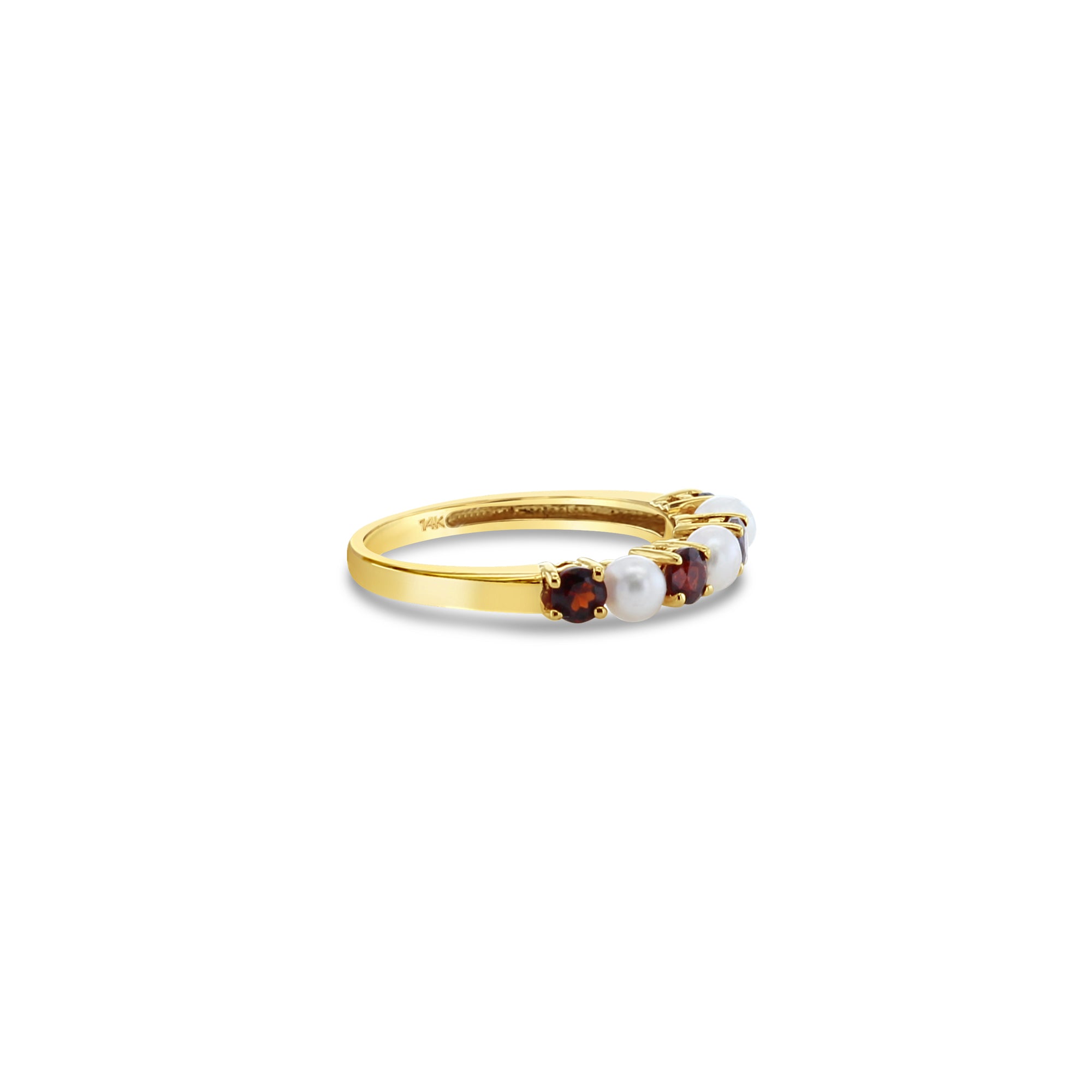 Garnet & Pearl Ring 14k Yellow Gold