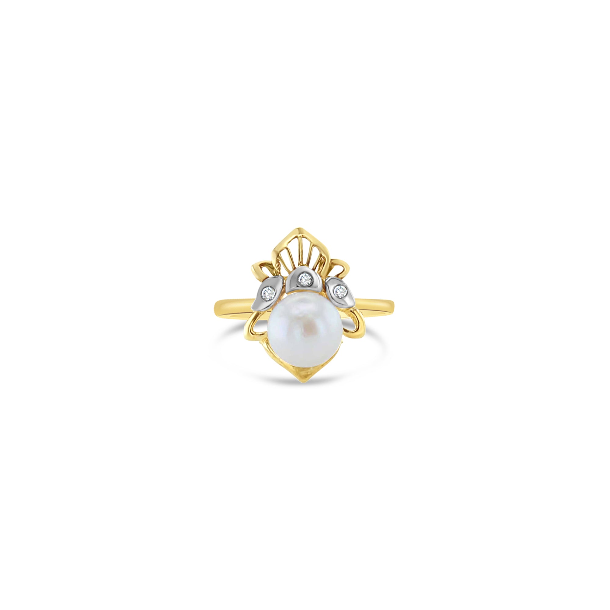 7MM Solitaire Pearl Ring with Diamond Accents Crown Style