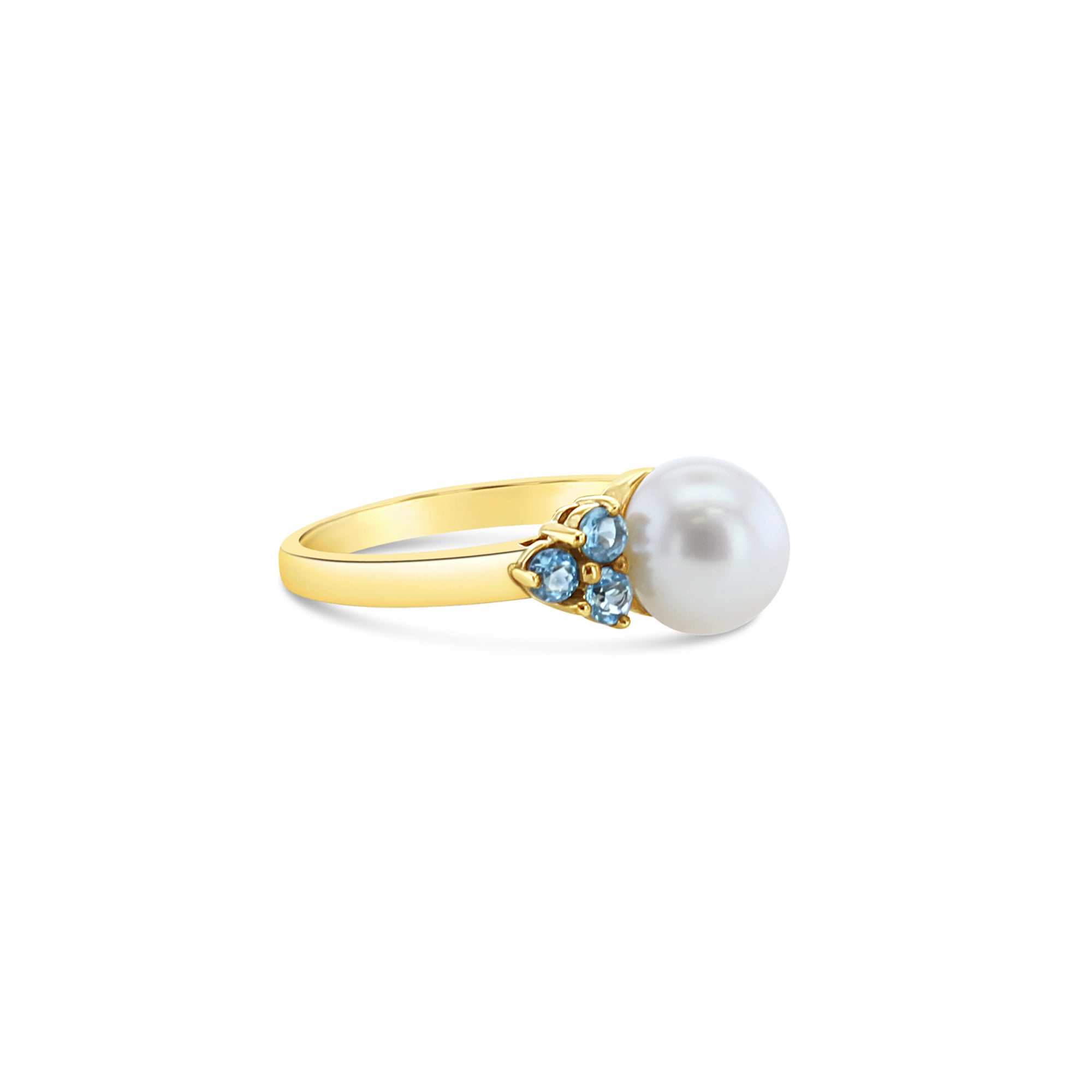 Pearl Ring with Blue Topaz Accents 14k Yellow Gold