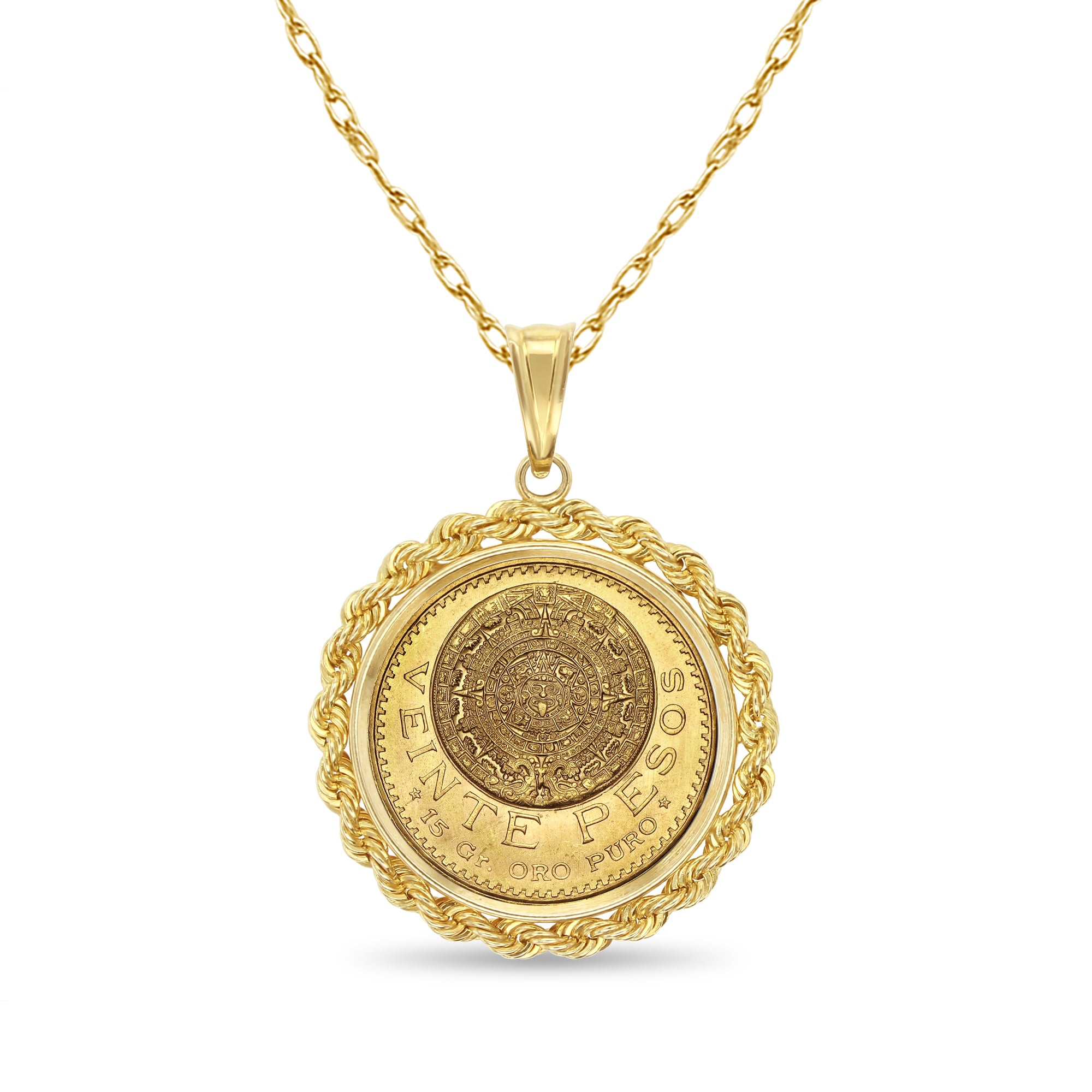 Collar con Moneda de Oro Veinte Pesos y Bisel de Cuerda Oro Amarillo de 14k