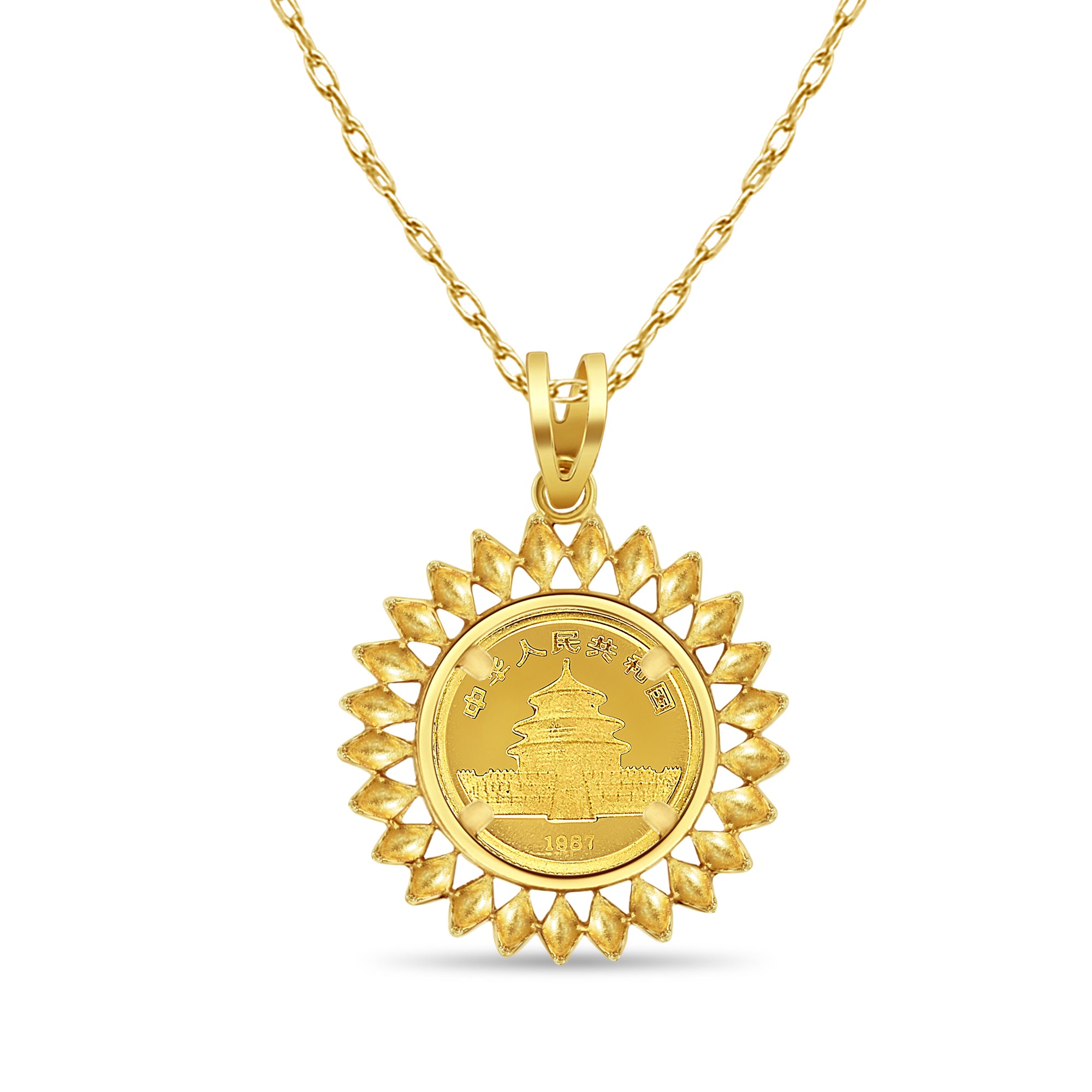 1/20OZ Chinese Panda Gold Coin with Aztec Bezel Necklace