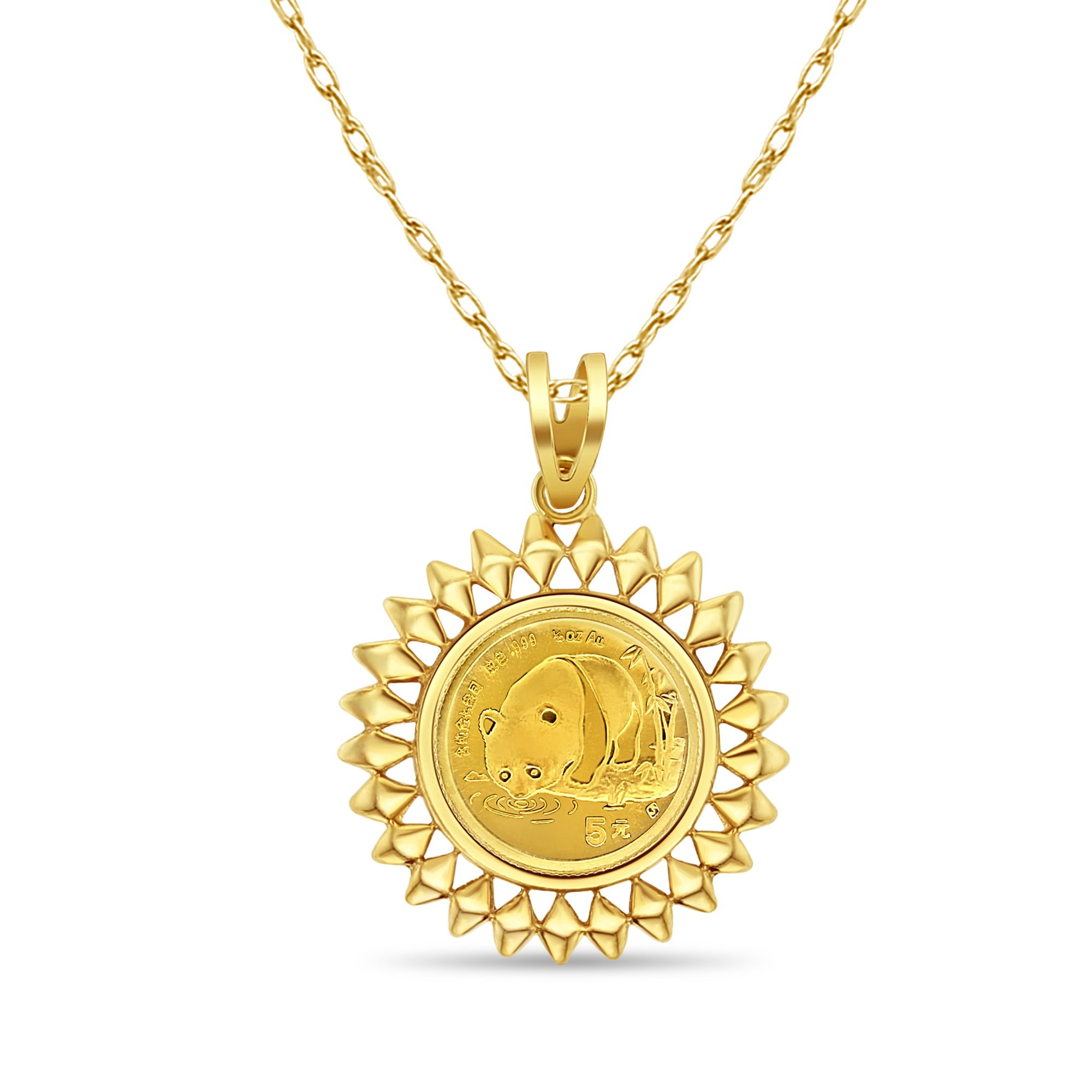 1/20OZ Chinese Panda Gold Coin with Aztec Bezel Necklace