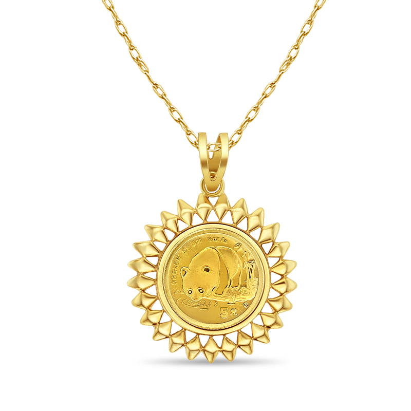 Moneda de oro con forma de panda chino de 1/20 oz con collar con bisel azteca