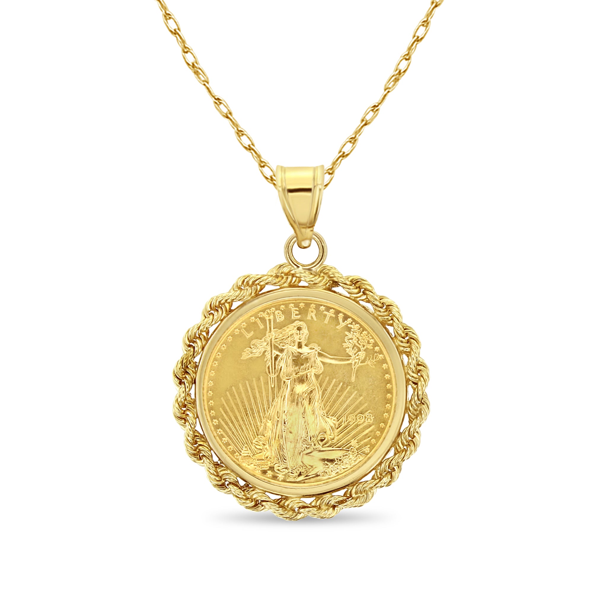 Collar con moneda de la Estatua de la Libertad de 1/4 oz con halo de cuerda