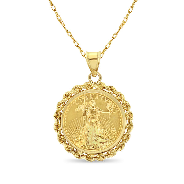 1/4OZ Lady Liberty Coin Necklace with Rope Halo