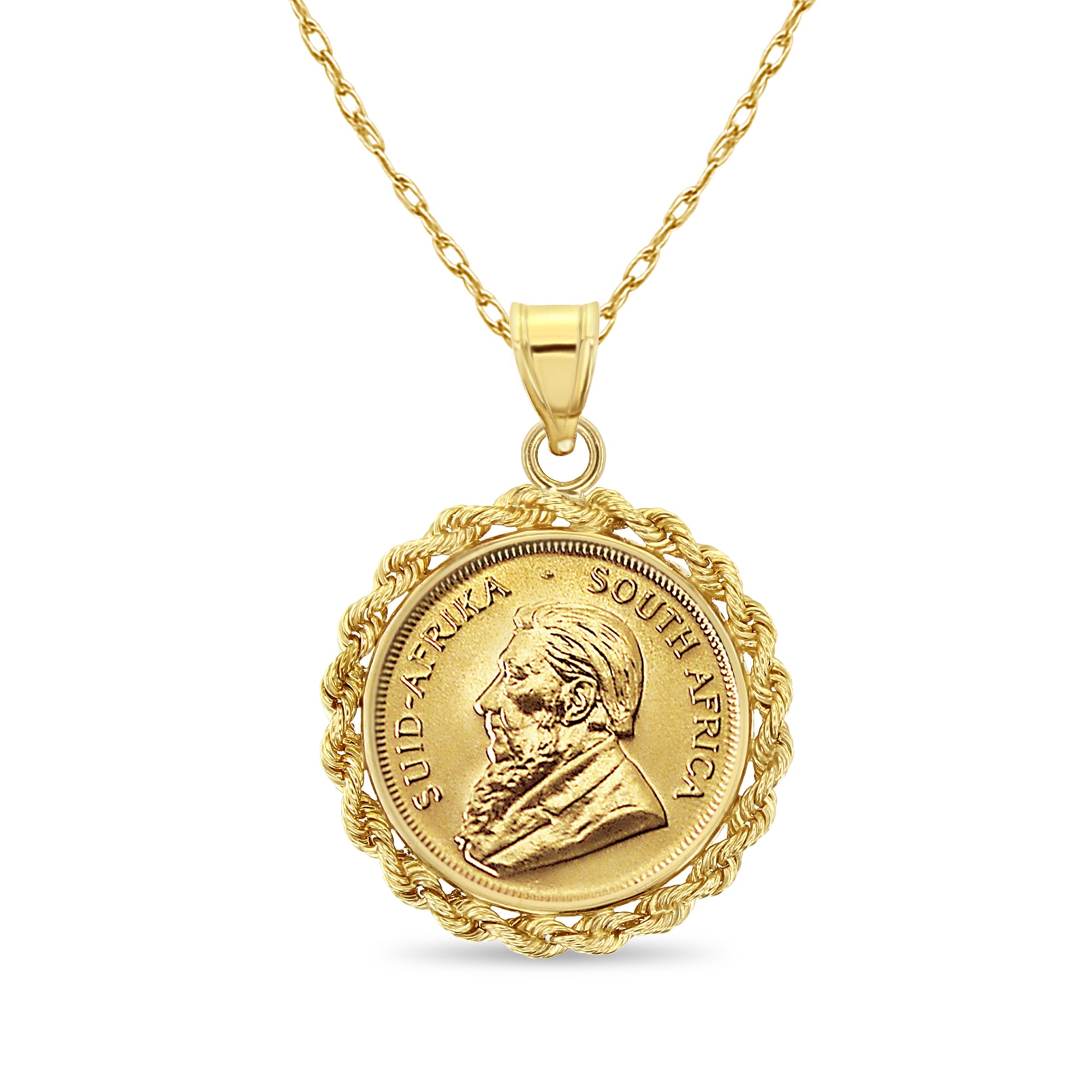 Collier avec pièce de monnaie sud-africaine Krugerrand 1/4OZ et halo en corde