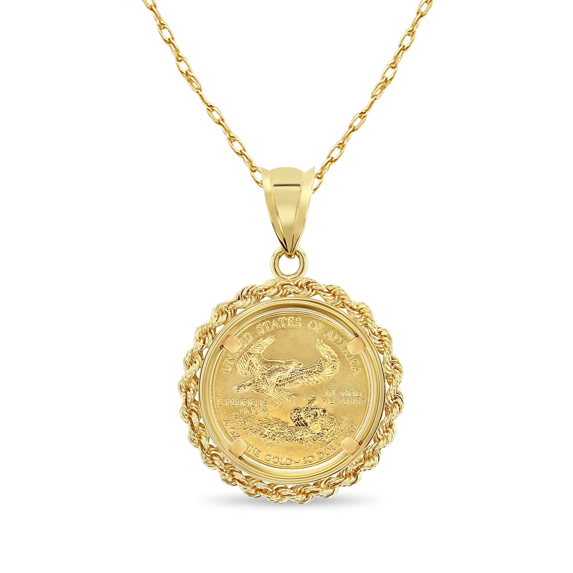 Collar con moneda de la Estatua de la Libertad de 1/4 oz con halo de cuerda