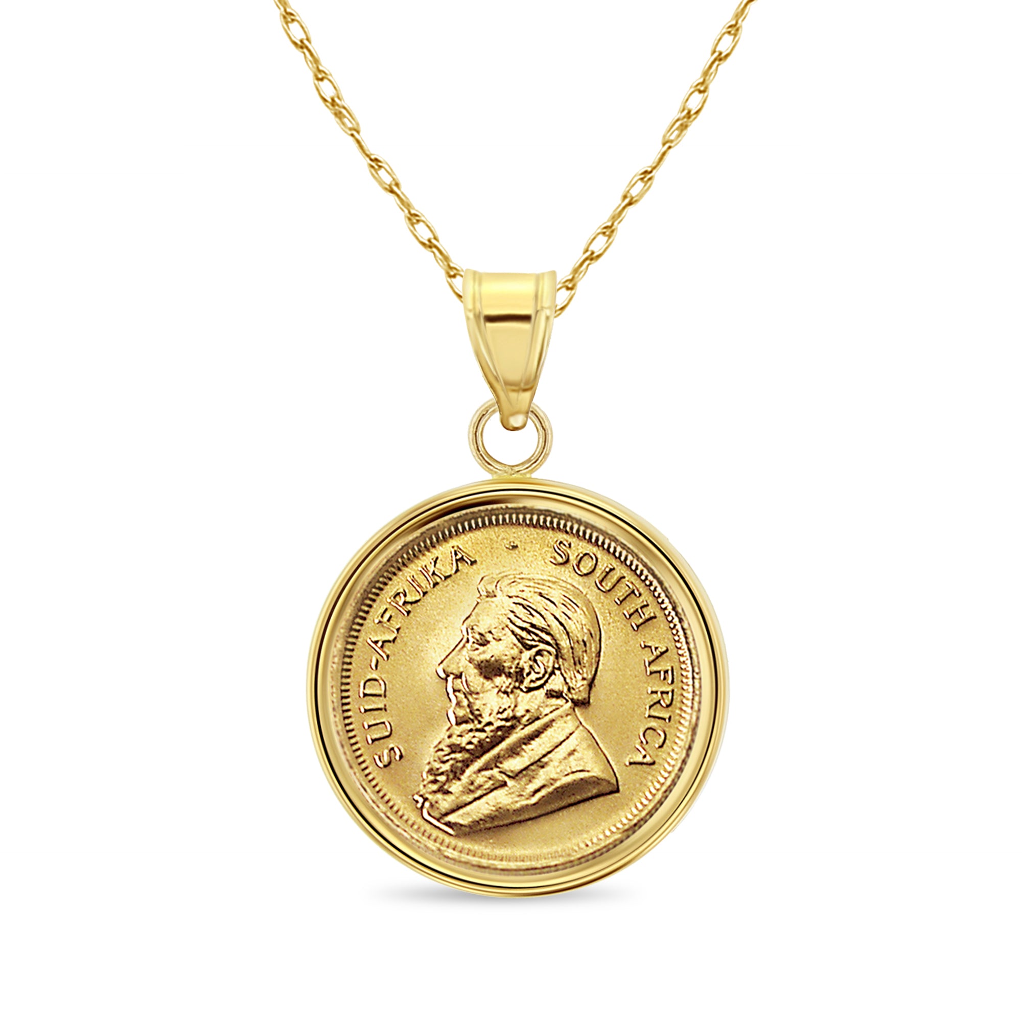 1/4OZ South African Krugerrand Coin Necklace with Polished Halo