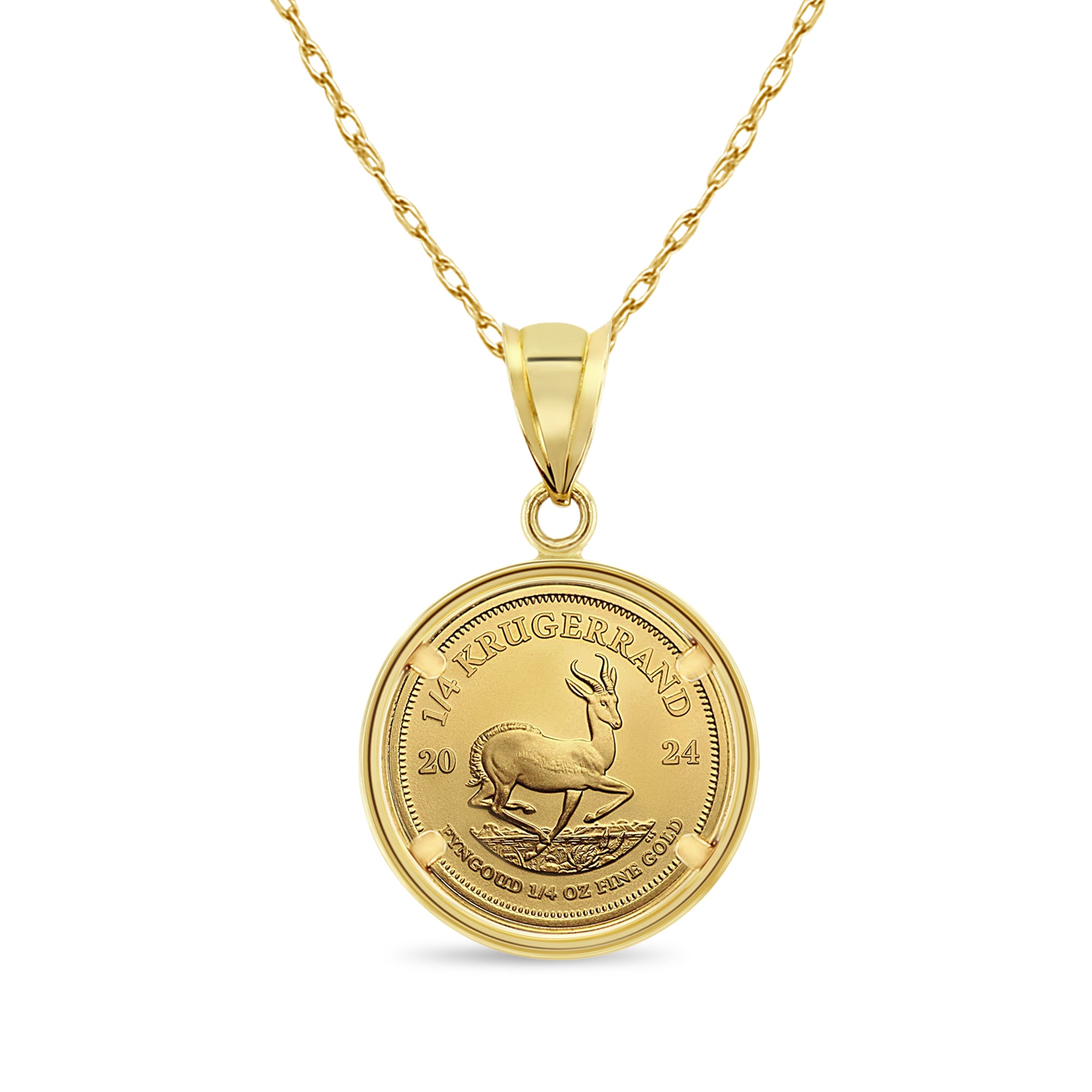 Collar con moneda Krugerrand sudafricana de 1/4 oz y halo pulido