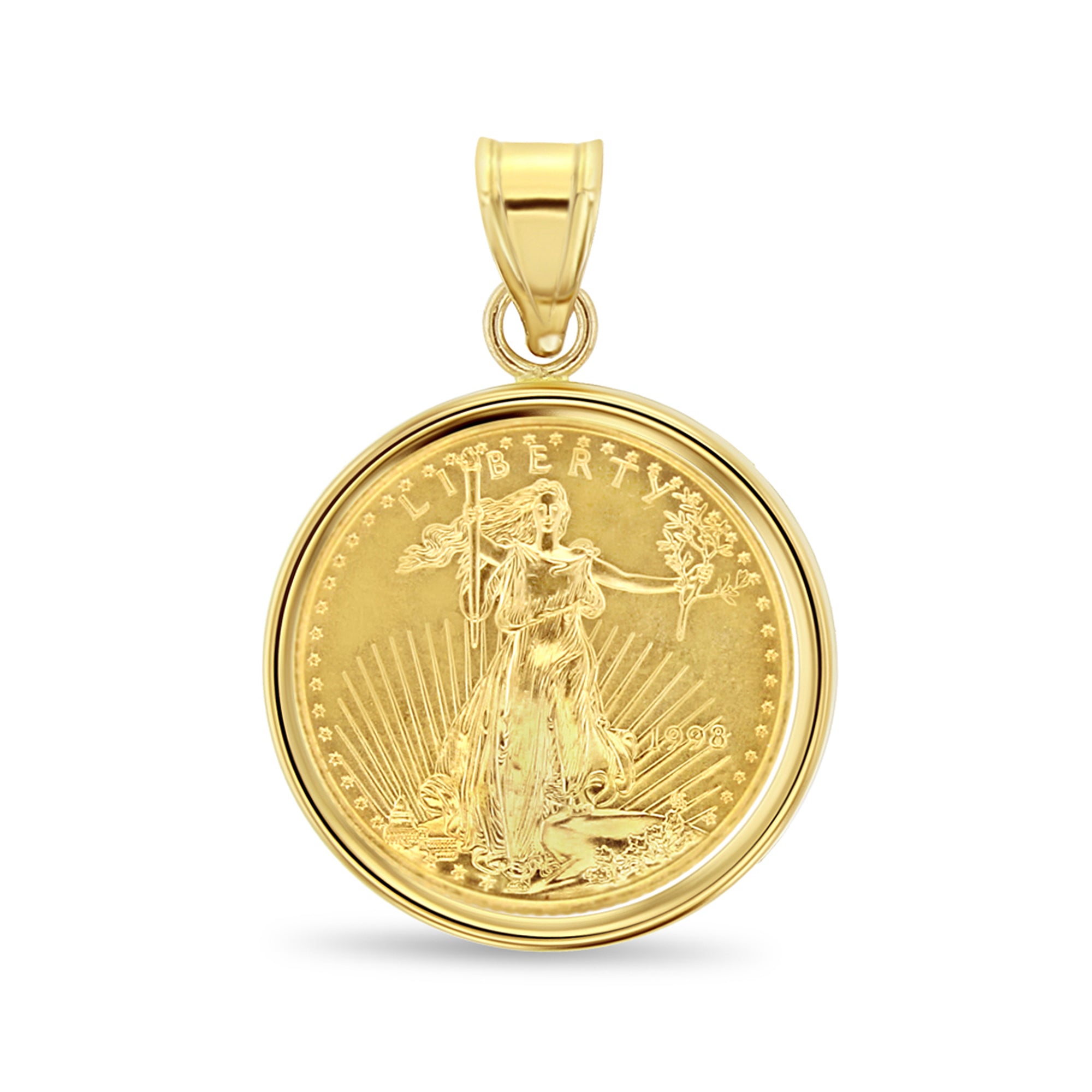 1/4OZ Lady Liberty Flying Eagle Coin Necklace with Polished Bezel