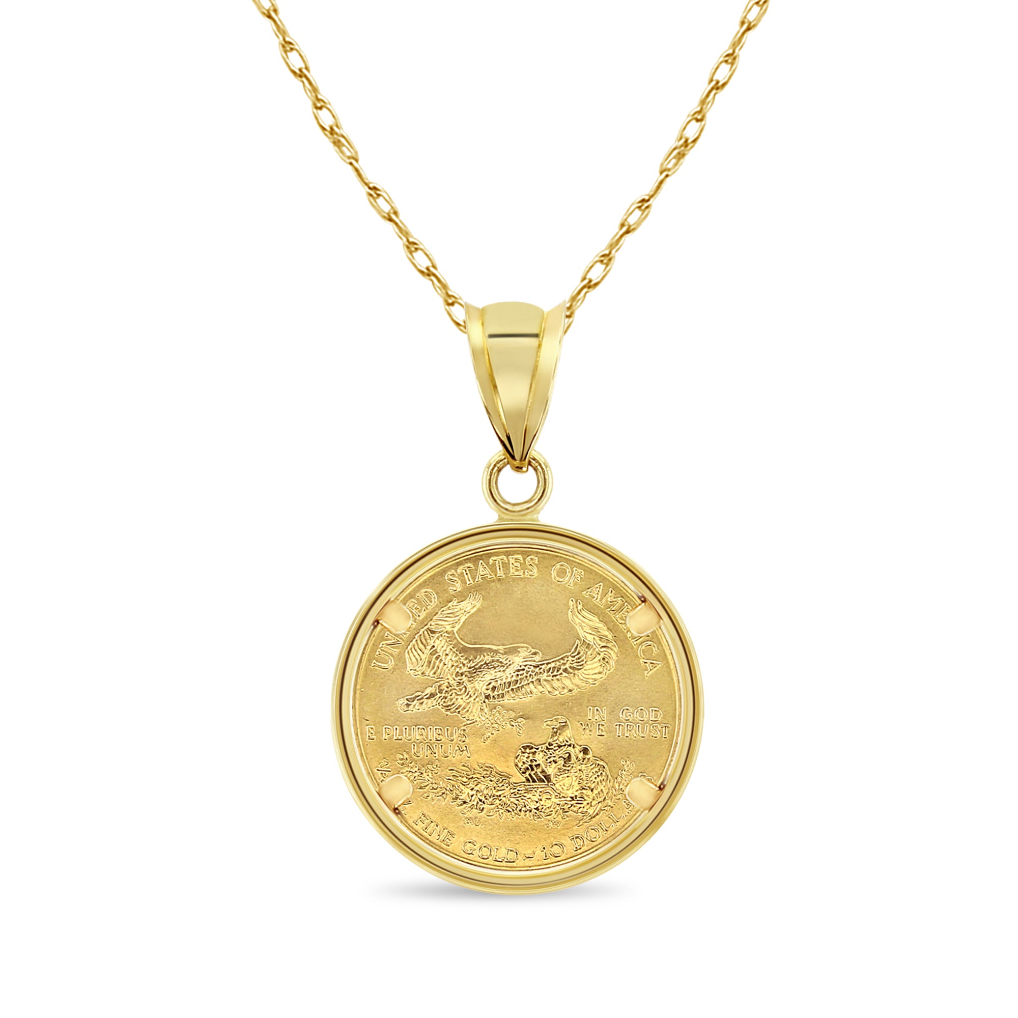 Collar con moneda de águila voladora de la Estatua de la Libertad de 1/4 oz con bisel pulido