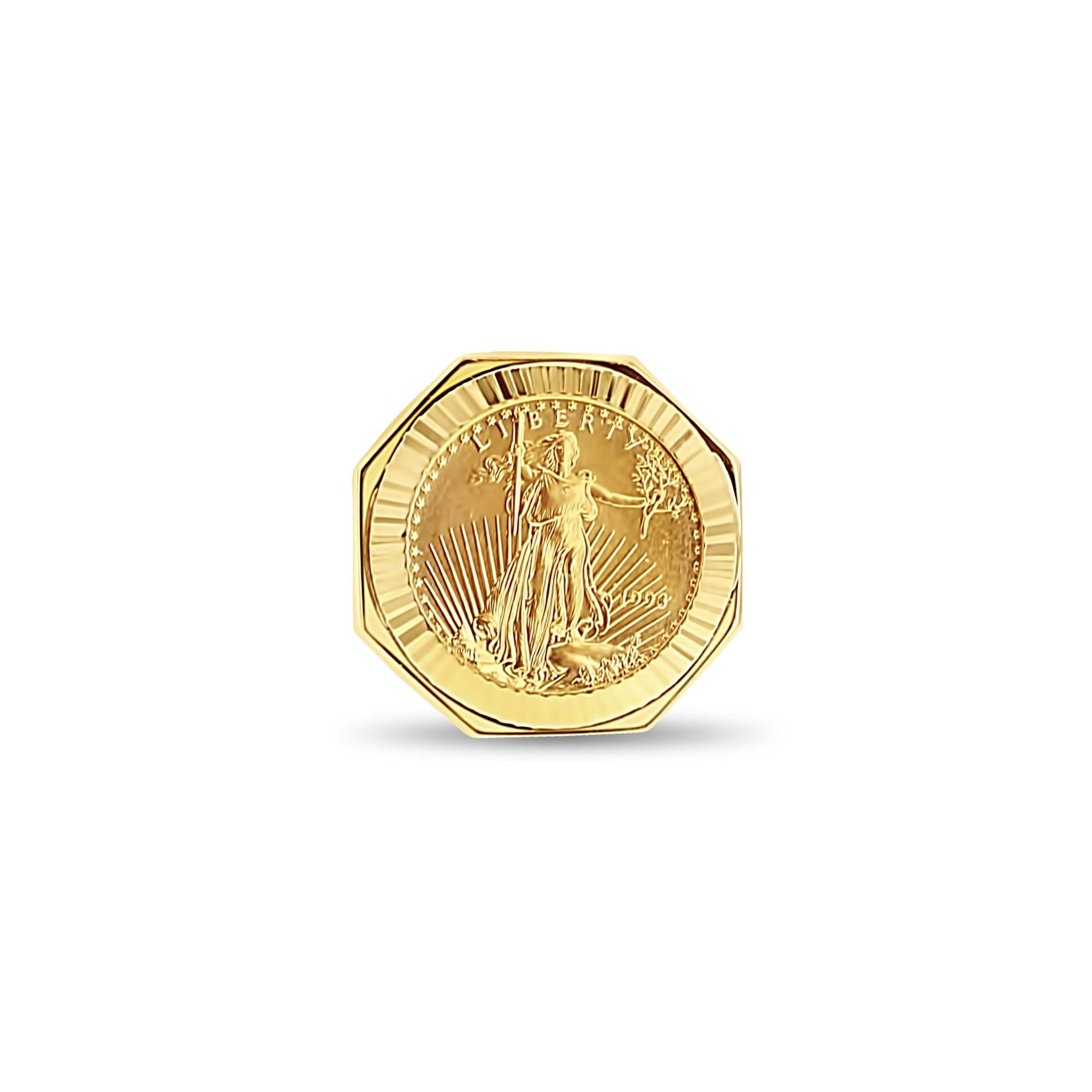 22K Fine Gold 1/10OZ Liberty Coin Ring with Fluted Bezel