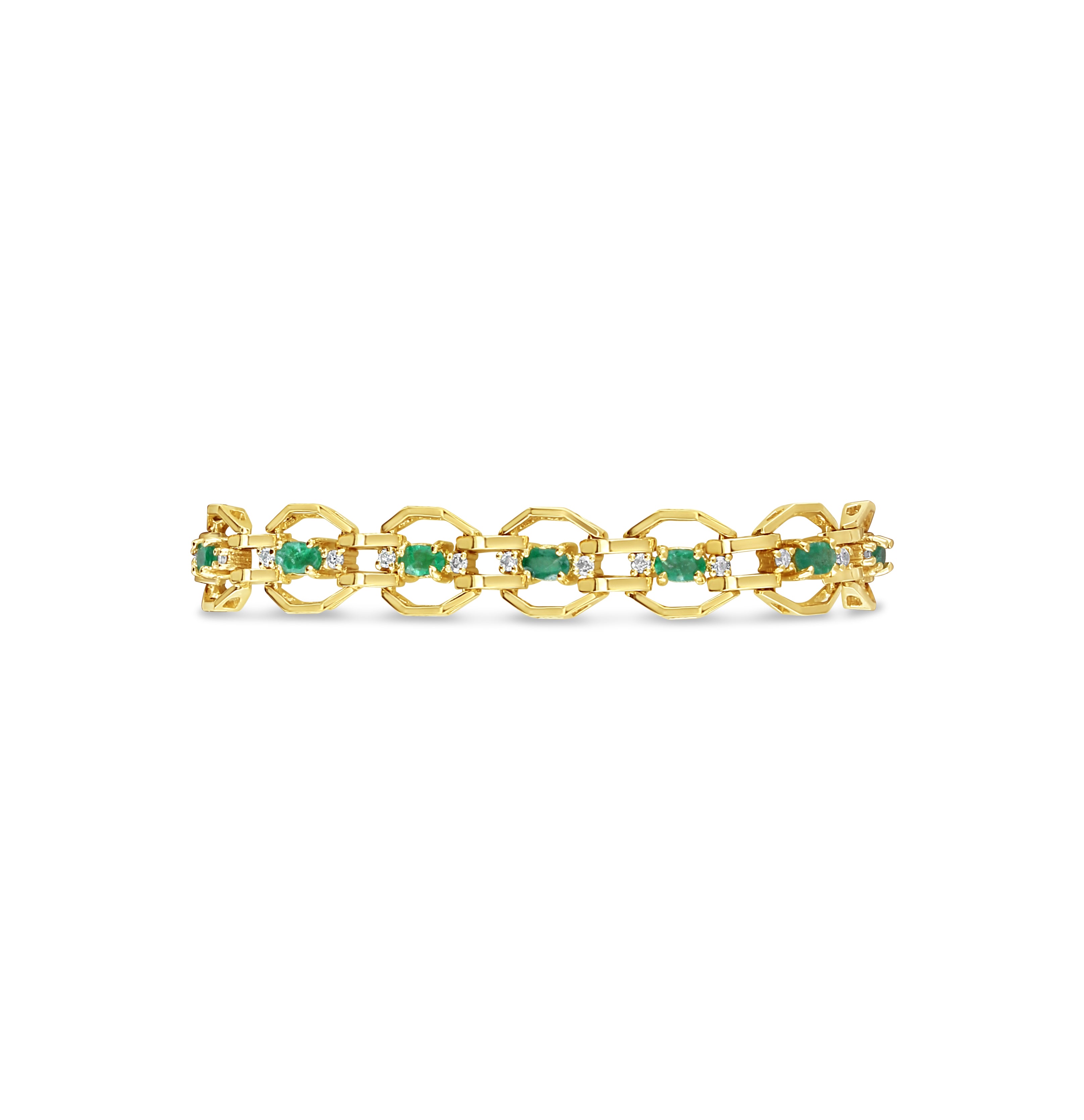 Bracelet tennis en or jaune 14 carats avec émeraude et diamants 4,25 ct