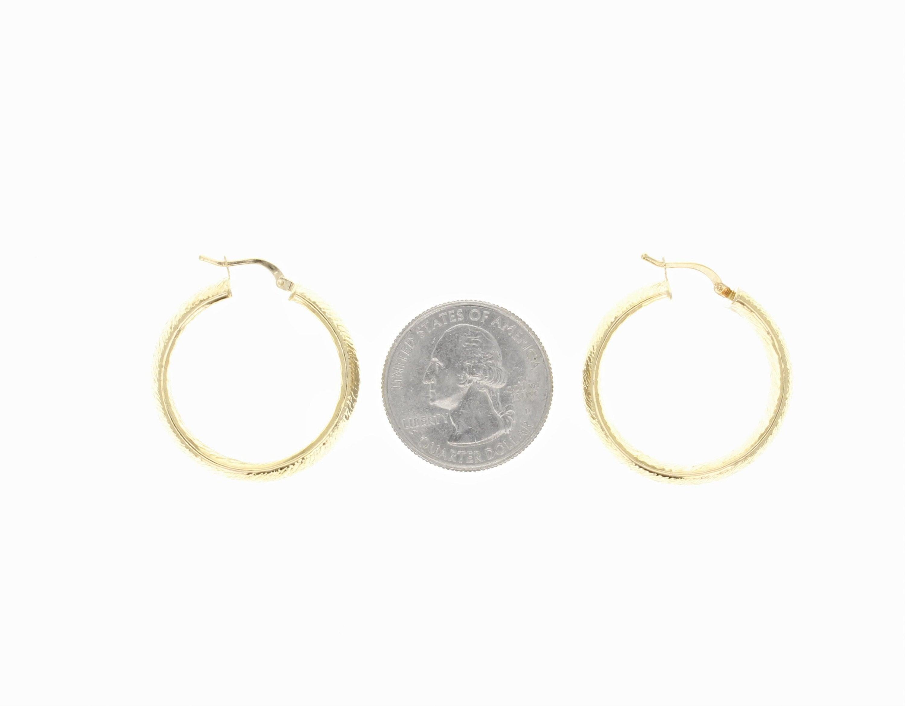 30MM Hammered Hoop Earrings 14k Yellow Gold
