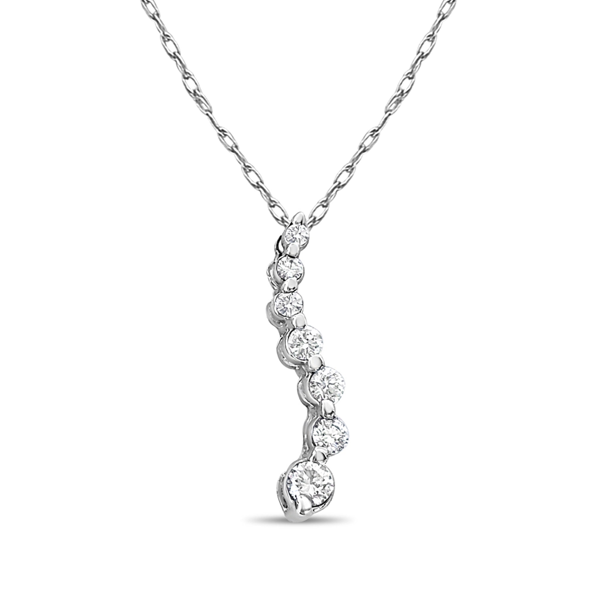 Collier Journey en or blanc 14 carats avec diamants 1/4 ct