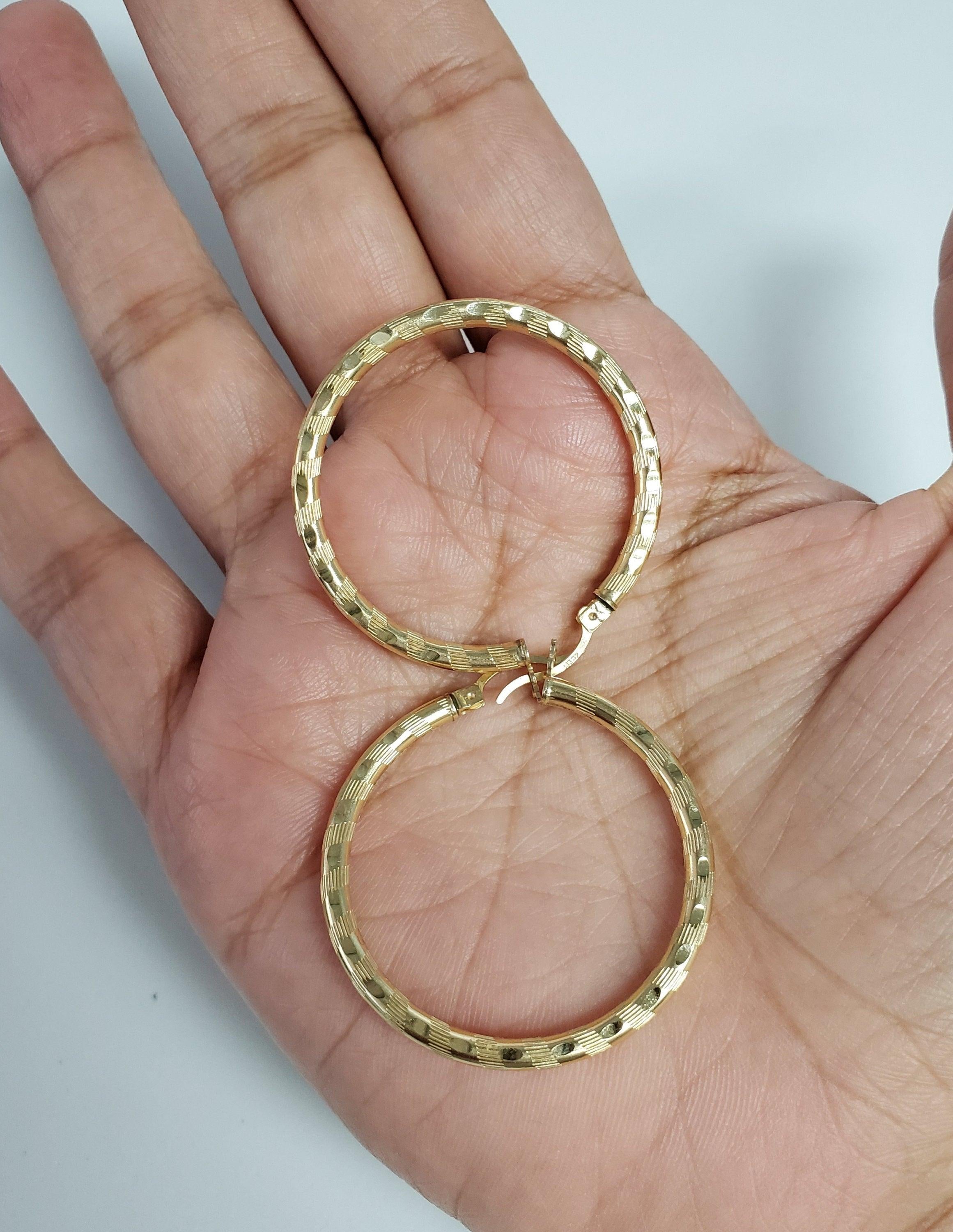 38MM Diamond Cut 14k Yellow Gold Hoops