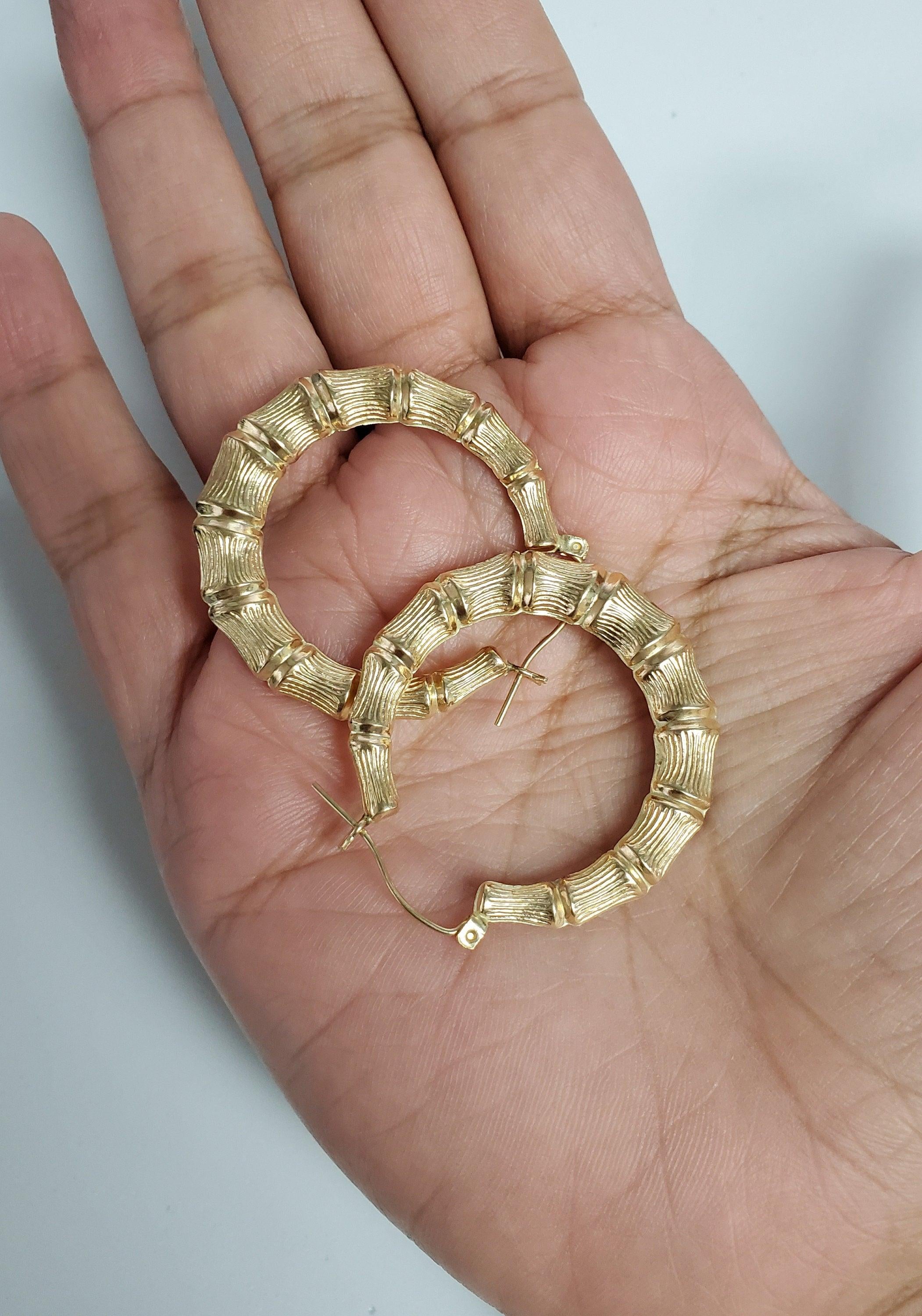 38MM Gold Bamboo Hoops 14k Yellow Gold