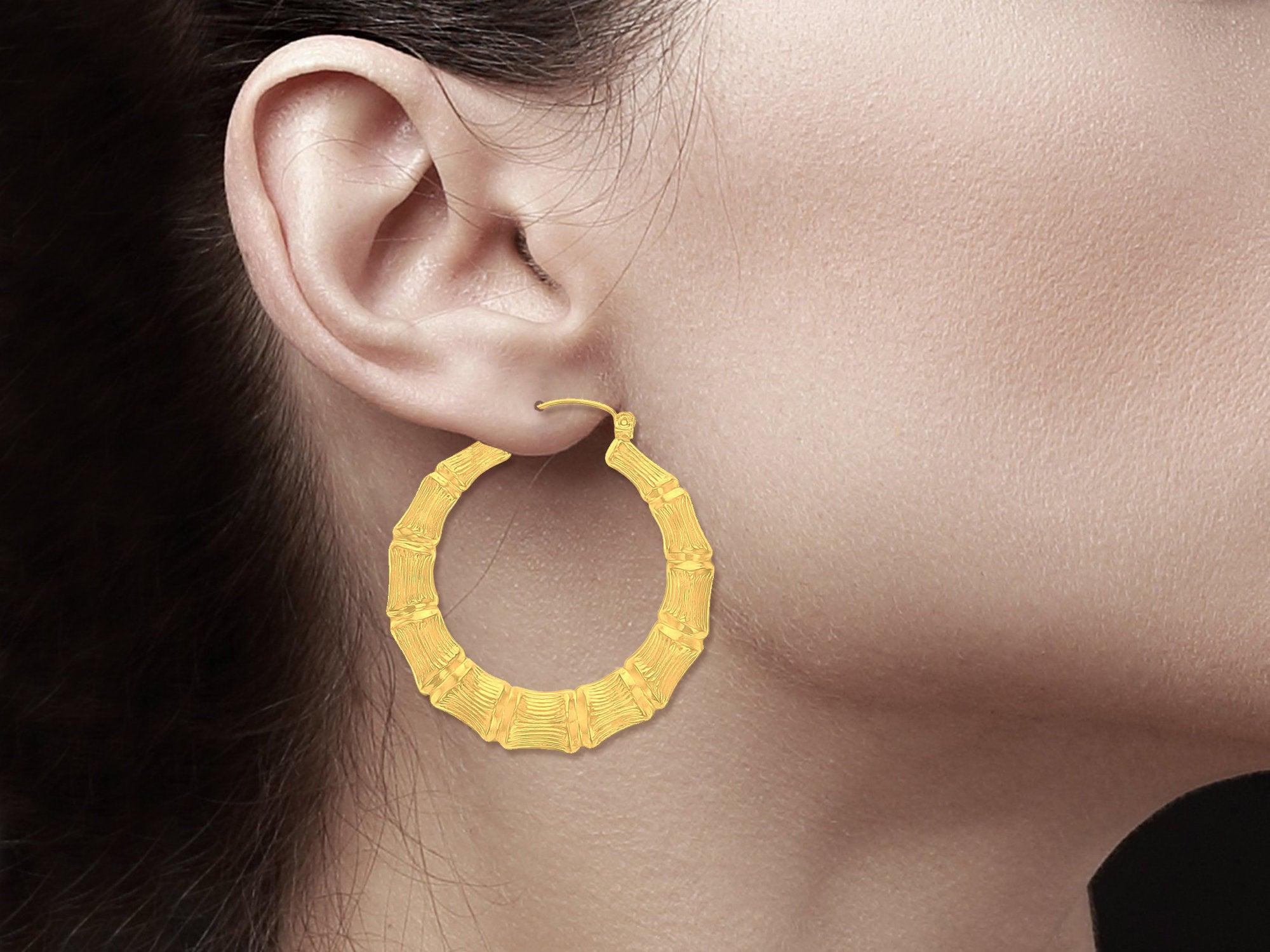 38MM Gold Bamboo Hoops 14k Yellow Gold