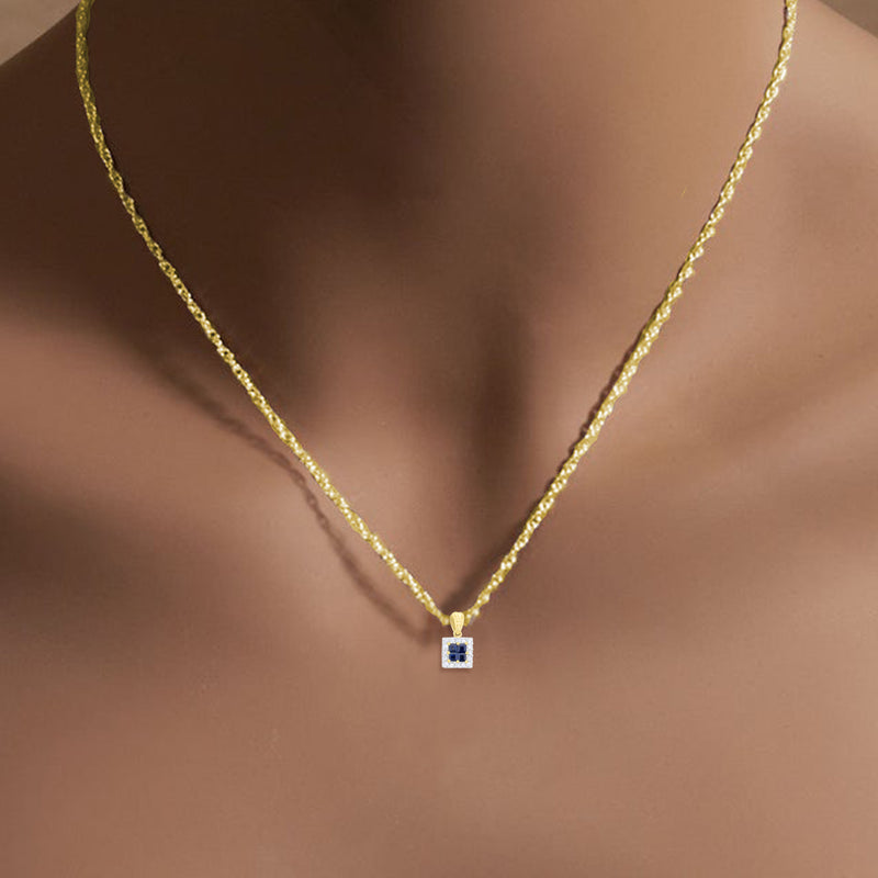 Sapphire Diamond Square Pendant .95cttw 14k Yellow Gold
