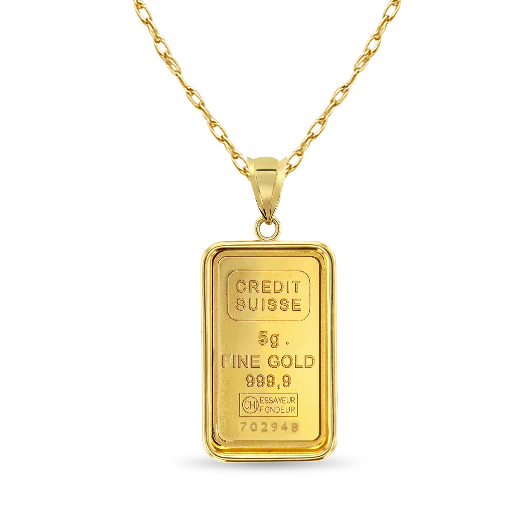 5 Gram Credit Suisse Gold Coin Necklace with Polished Bezel