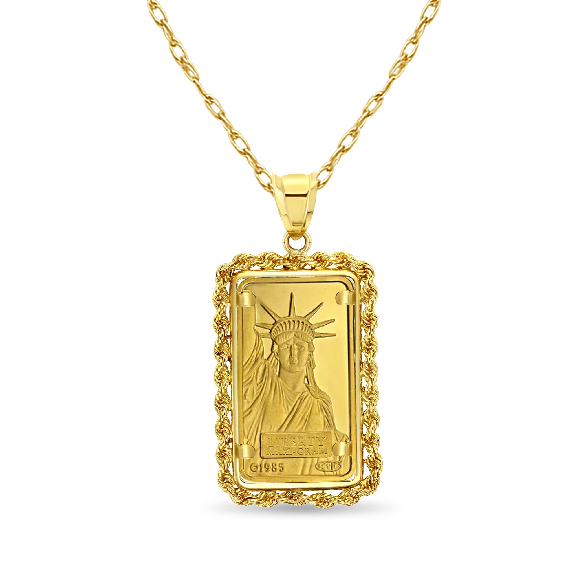 5 Gram Credit Suisse Gold Bar with Rope Bezel Necklace