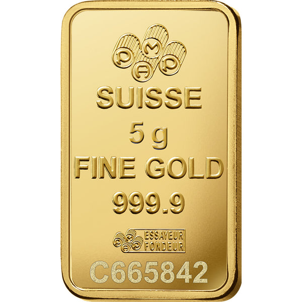 5 Gram Credit Suisse Gold Bar Coin Necklace with Polished Bezel