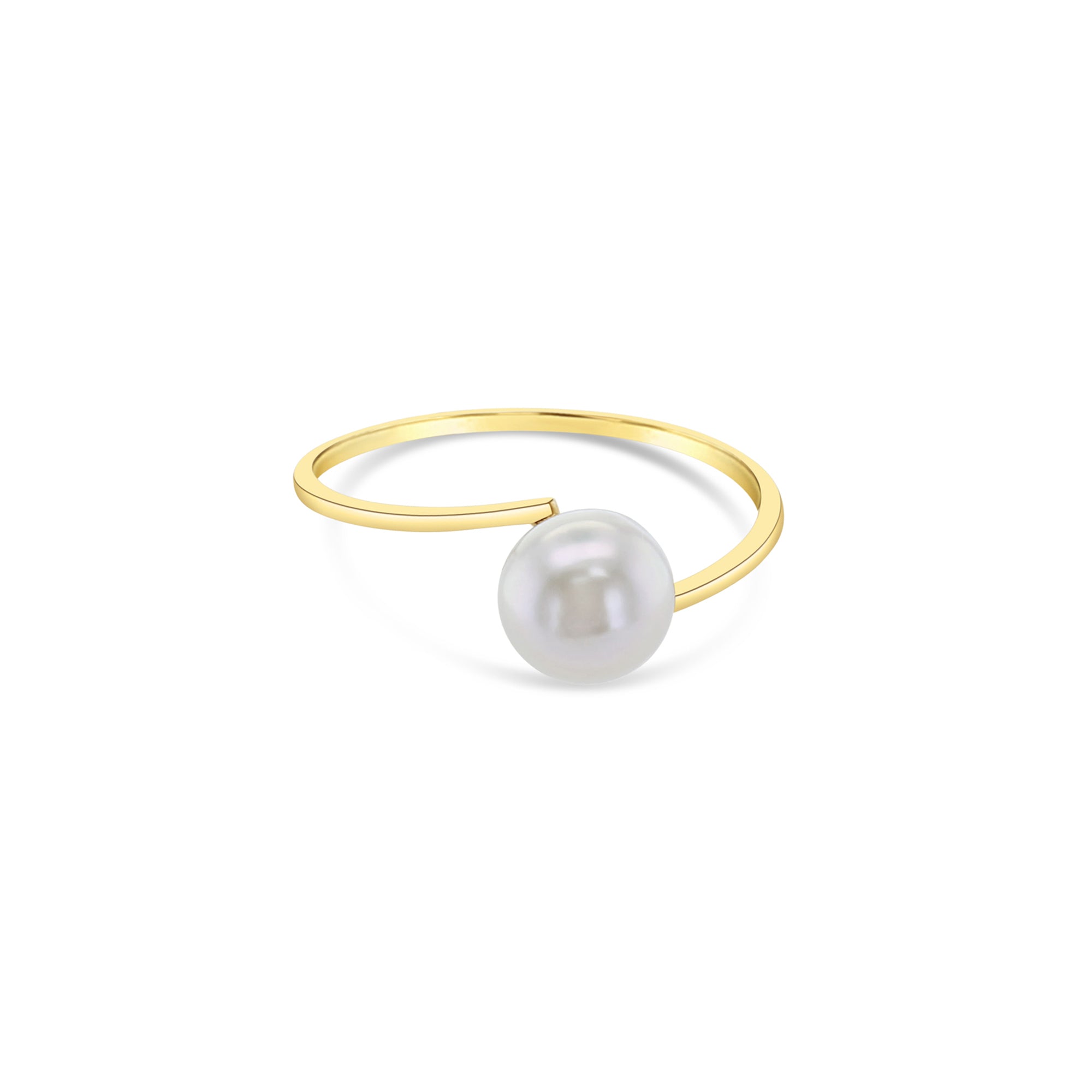 Anillo solitario de perla cultivada de 6 mm en oro amarillo de 14 k