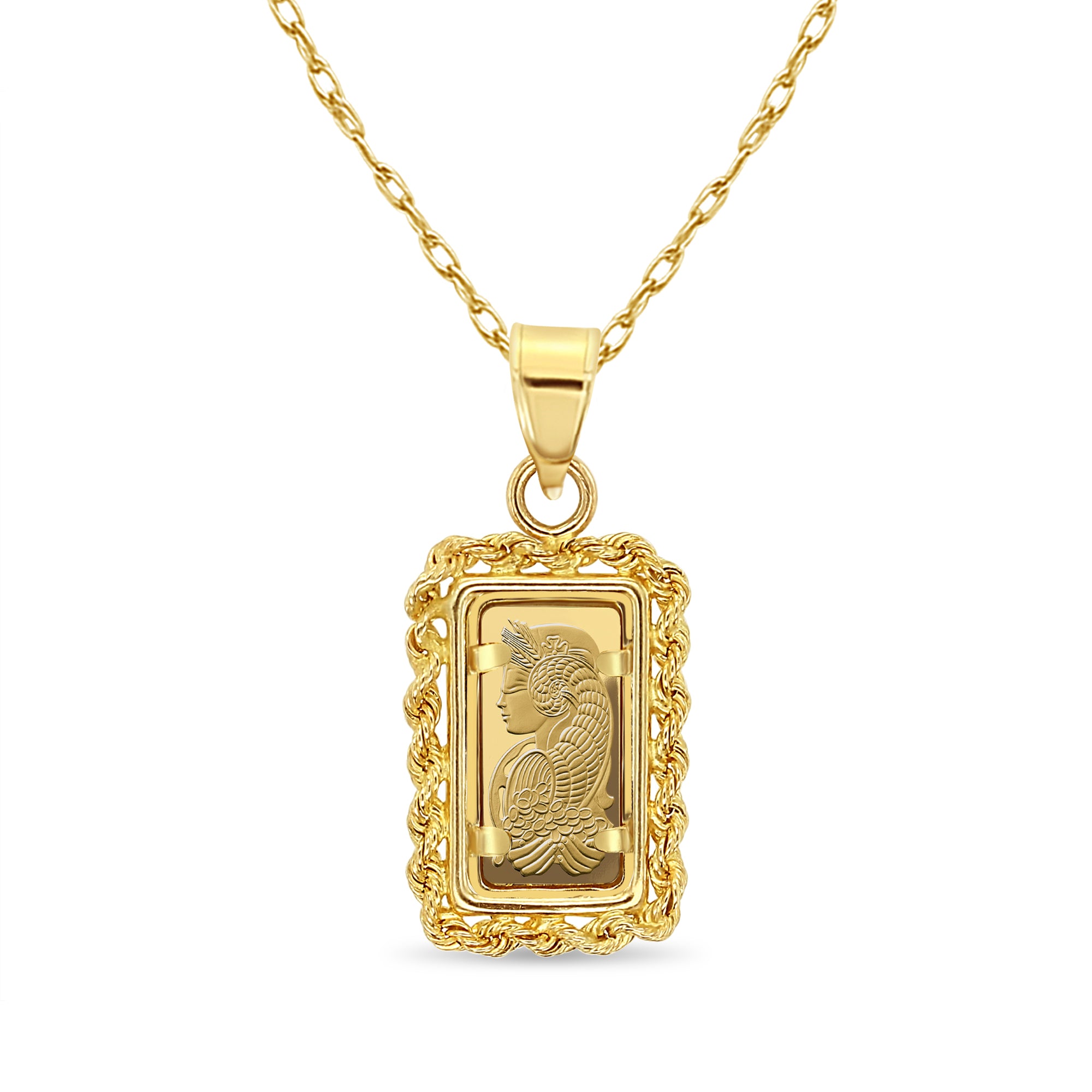 1 Gram Credit Suisse Gold Bar with Rope Bezel Necklace