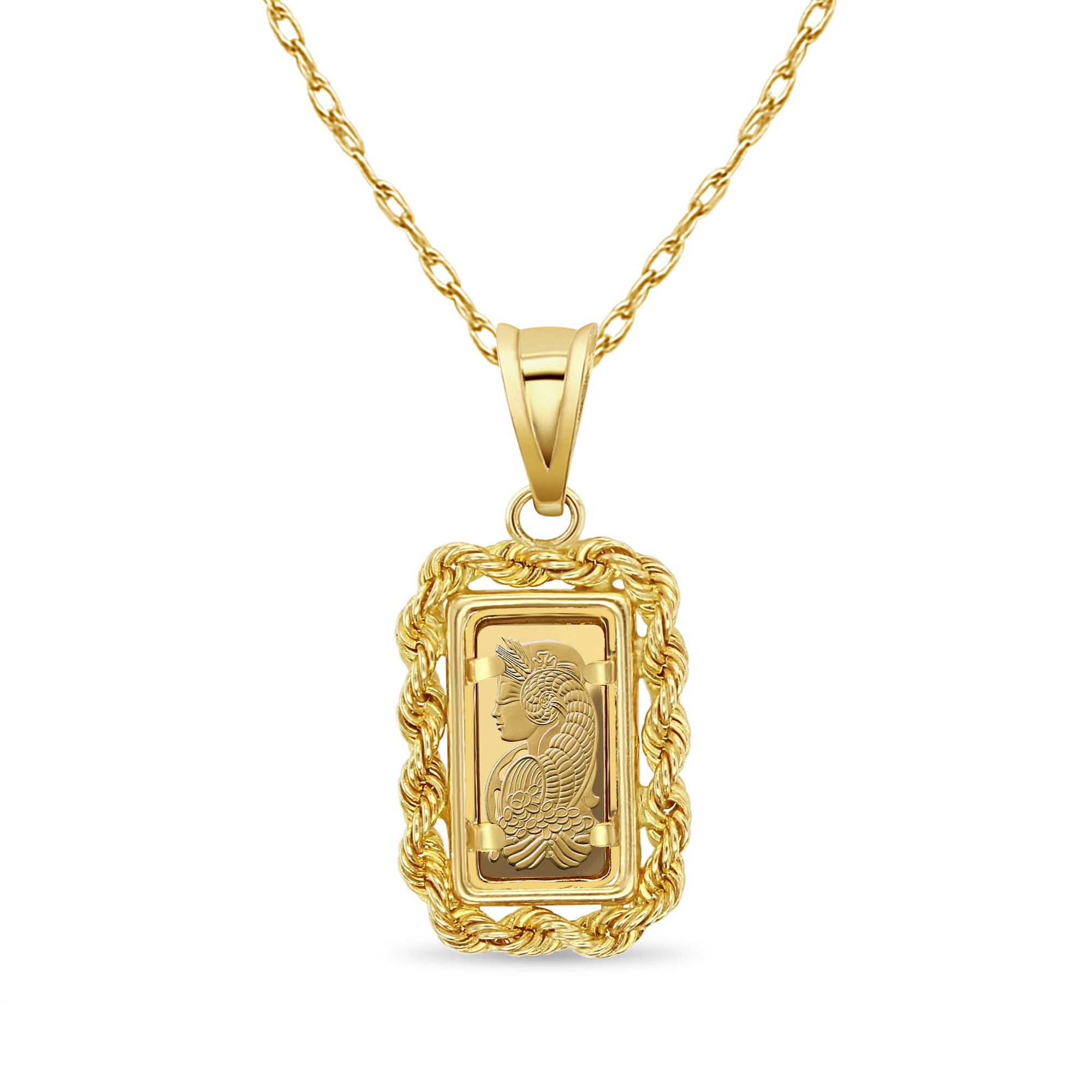 1 Gram Credit Suisse Gold Bar with 4MM Rope Bezel 14k Yellow Gold