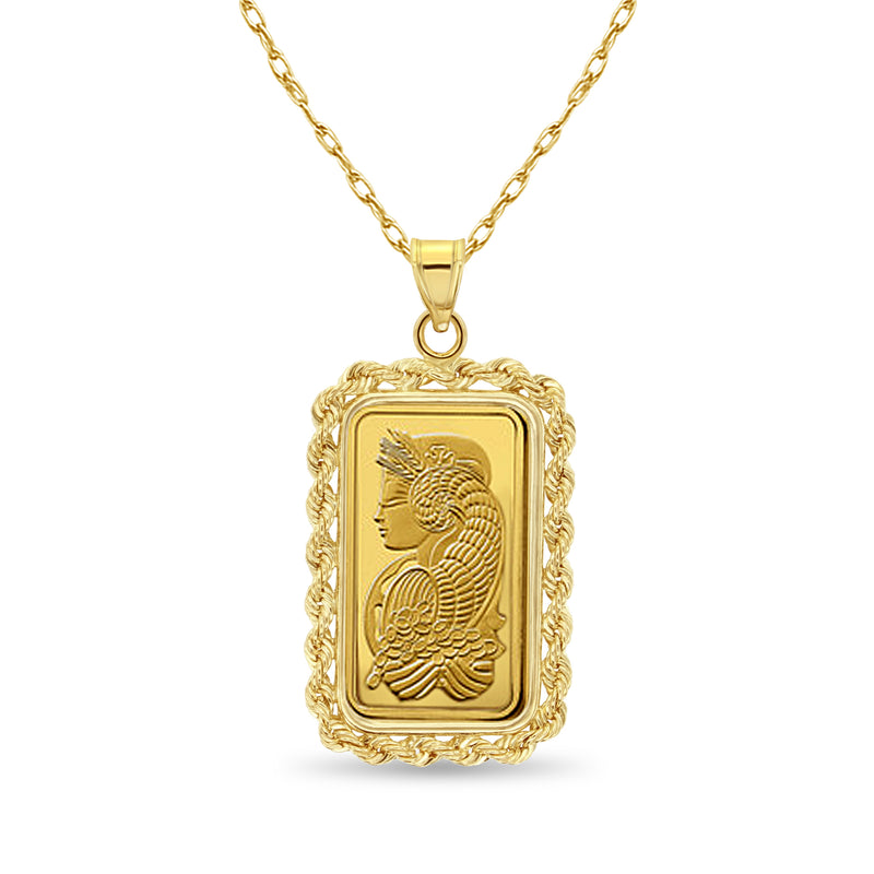 Lingote de oro Pamp Suisse de 10 gramos con bisel tipo cuerda
