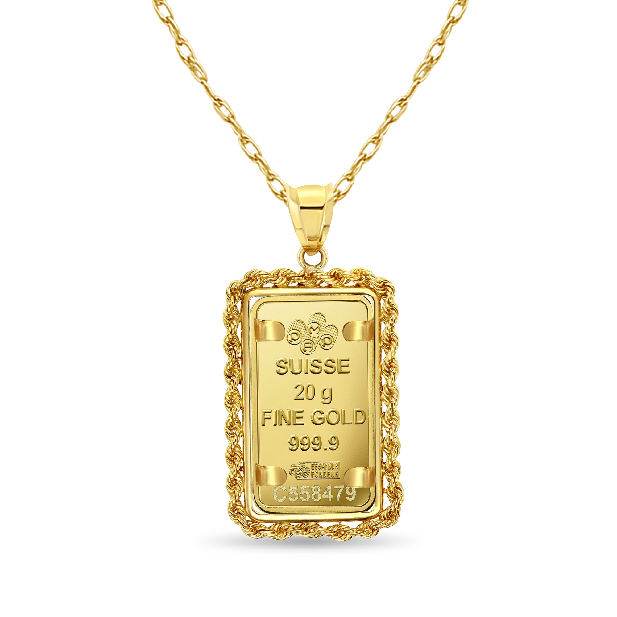 20 Gram Pamp Credit Suisse Gold Bar with Rope Bezel